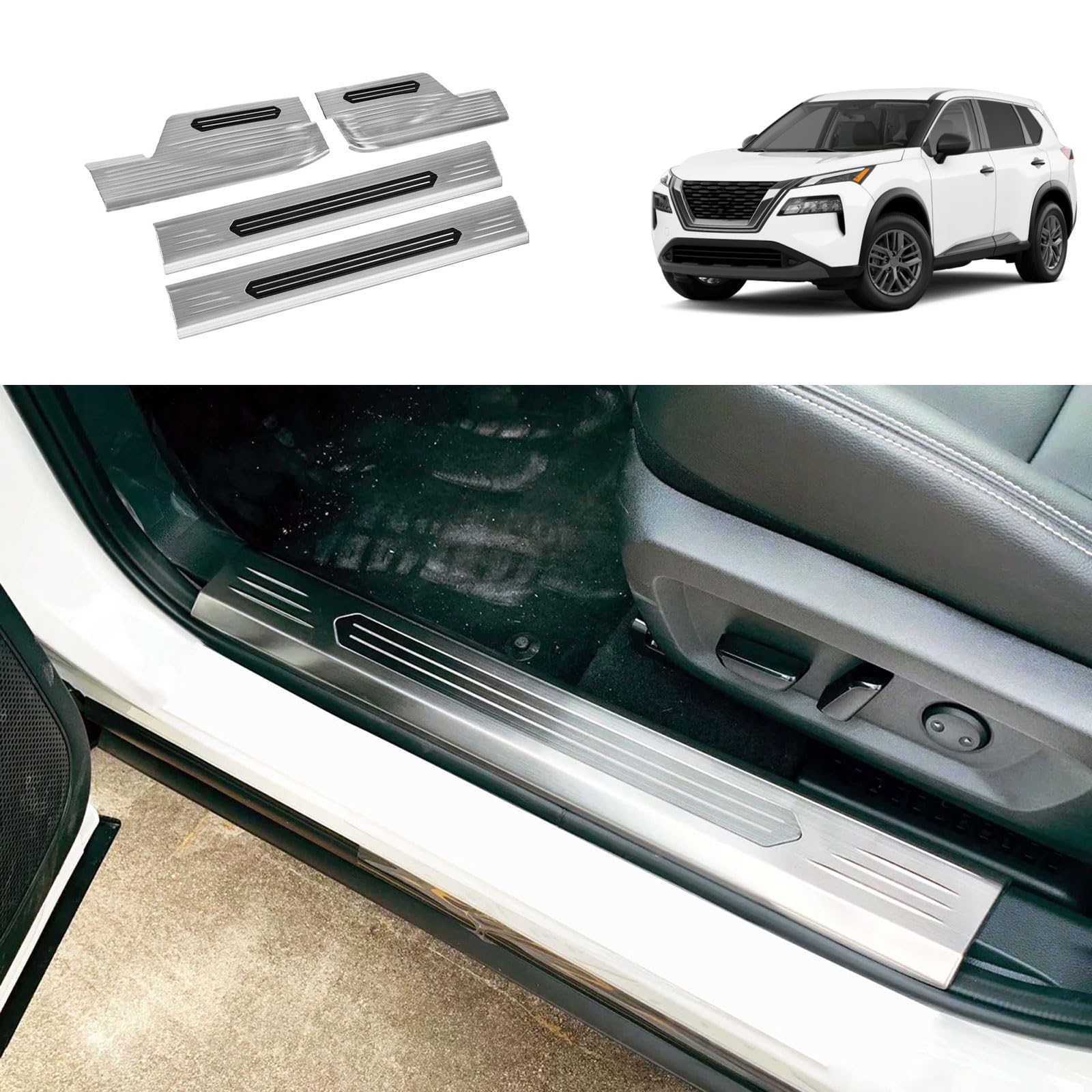 Car Accessories Compatible with Nissan New Rogue 2021 2022 2023 2024 2025 2026 Inside Door Sill Scuff Plate