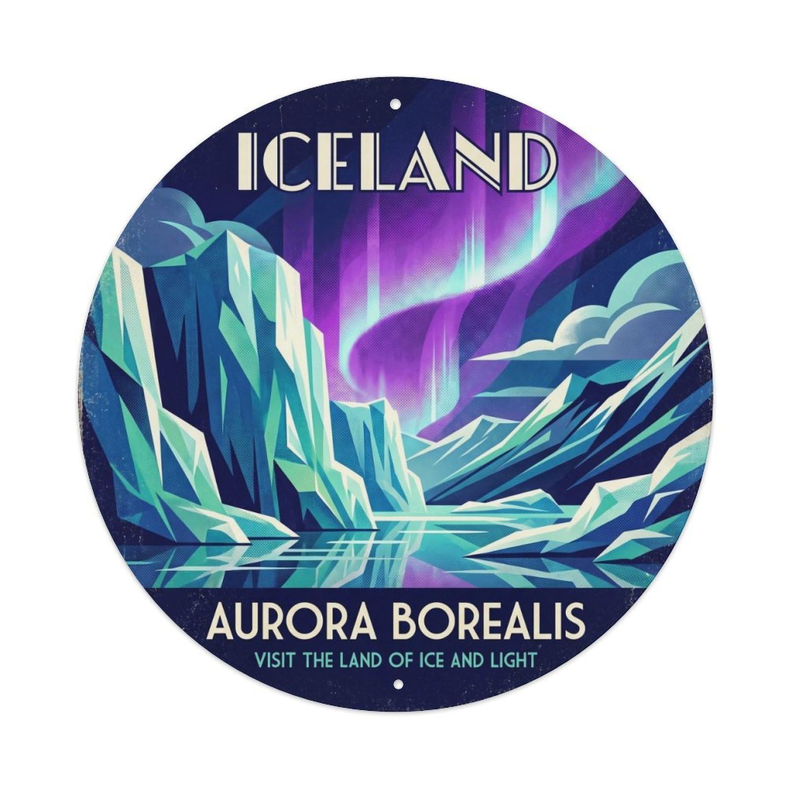 Purple Aurora Glacier Iceland Travel Volcanic Landscape Metal Tin Sign
