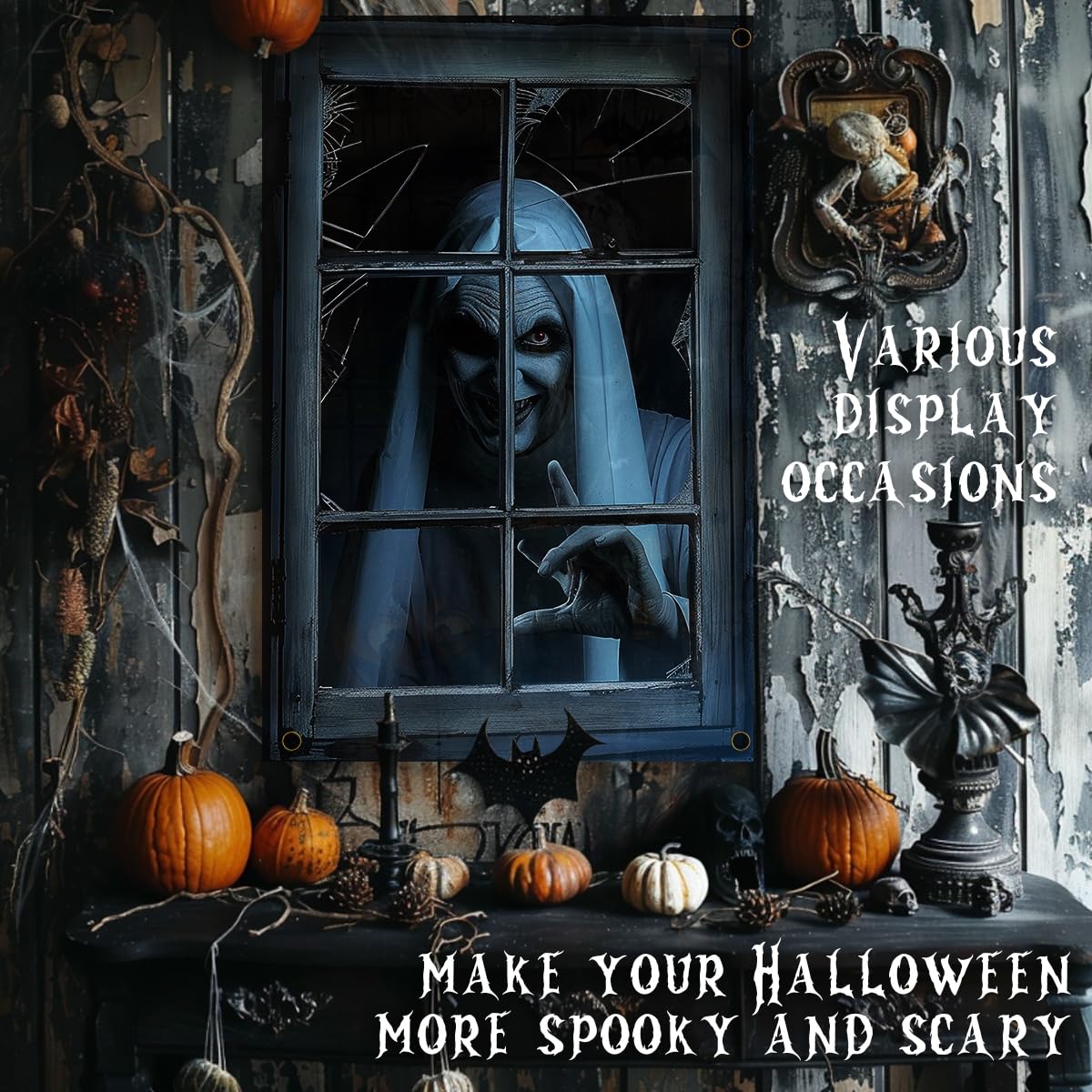 Rideaux Fenêtre Halloween Fantôme - Lot De 2, Décoration Intérieure Effrayante, Facile à Accrocher
