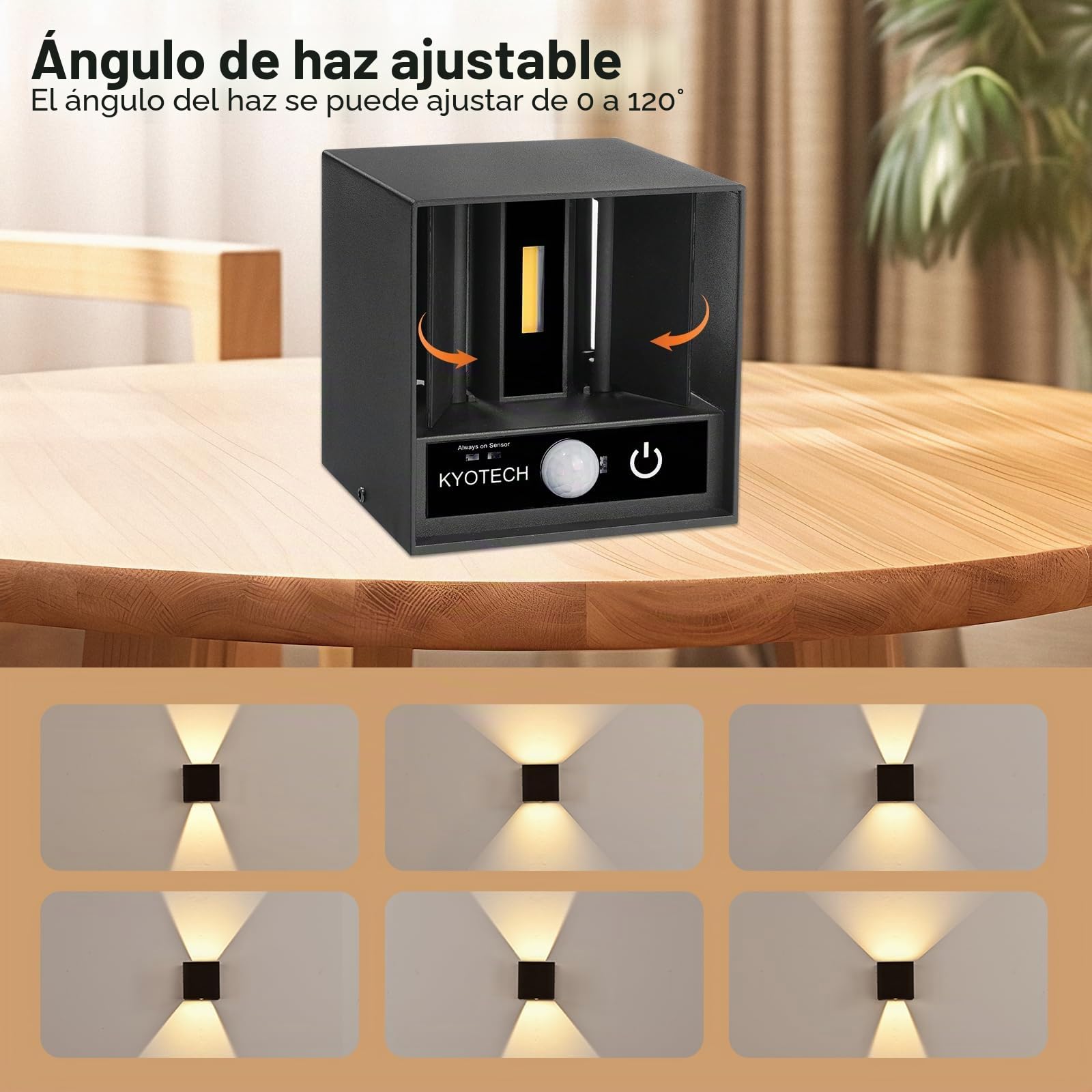 KYOTECH 2 Piezas Aplique de Pared Interior/Exterior 12W 3000K Blanco cálido IP65 Impermeable 1320LM Ángulo de haz Ajustable Lampara de Pared Negra Para Sala de estar Dormitorio Pasillo
