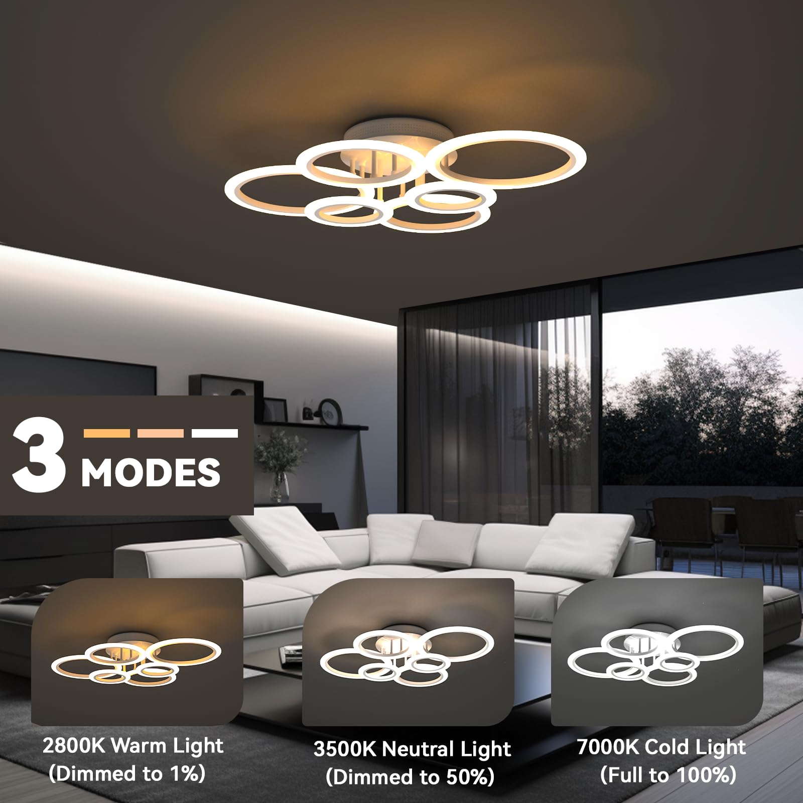 72W Wohnzimmerlampe mit Fernbedienung&App,Helligkeit Einstellbar,Φ80cm,6 Ring,Modern Deckenleuchte Wohnzimmer,2800k-7000k,6400lm,Led Deckenlampe fur Wohnzimmer Schlafzimmer Küche Flur,Superhell