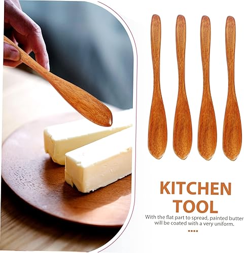 Miniatura 6 de Housoutil Juego de 4 cuchillos de mantequilla de madera, esparcidor de cuchillos de mantequilla de madera, esparcidores de mantequilla, cuchillo de