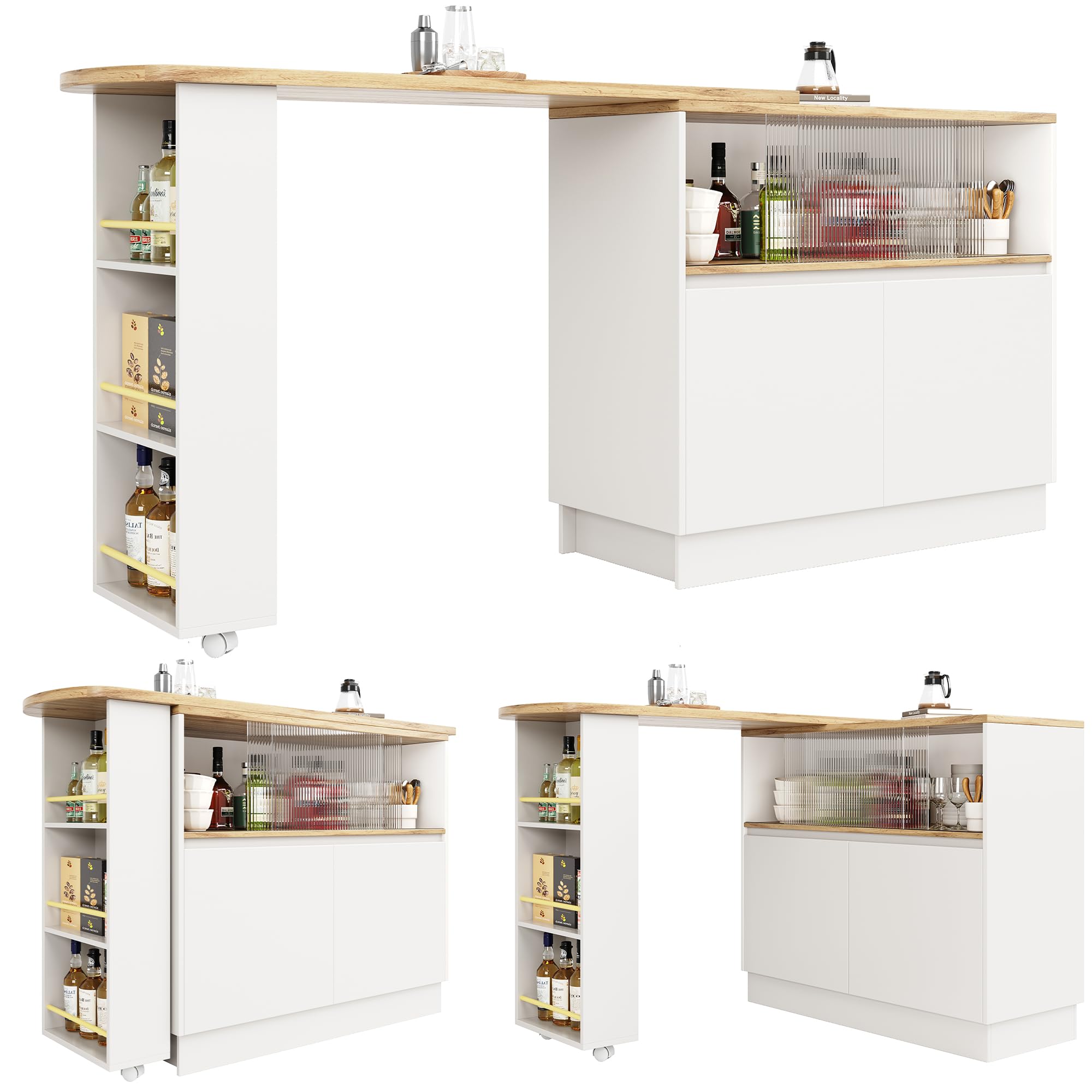 Kebnor Estantería giratoria de 360 ° (cuerpo principal 90 x 45 x 100 cm), aparador giratorio moderno y sencillo, multifuncional con estantes y cristal, apto para cocinas y restaurantes (blanco)