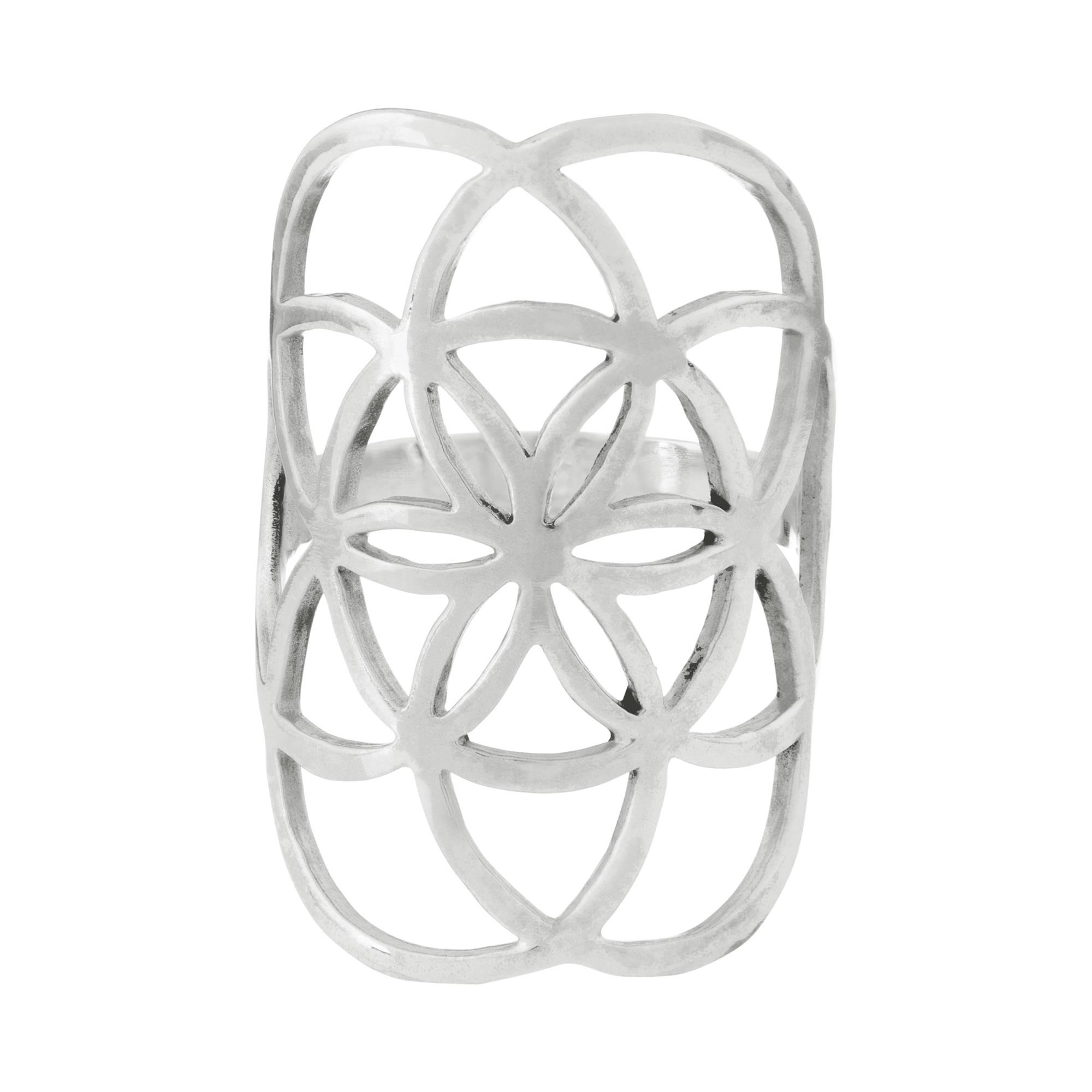 Wide Seed of Life Sterling Silver Ring - Ladies Rings - Cut Out Sacred Geometry Promise Ring - Half Finger Armour Ring - Boho Teen Daughter Ring - Yoga Spiritual Gifts for Women