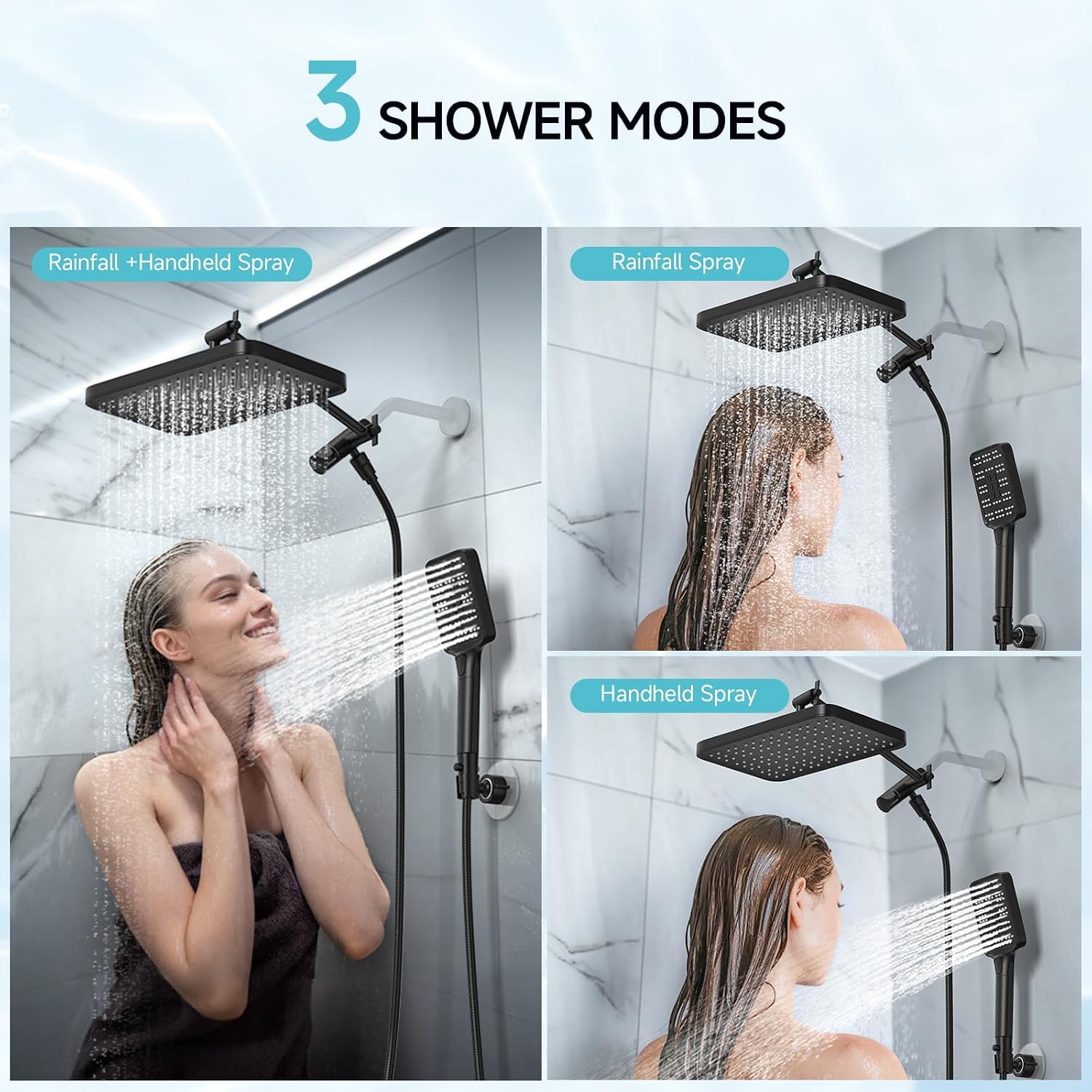 SR SUN RISE Rainfall Dual Shower Head with Adjustable Spray in Matte Black 2