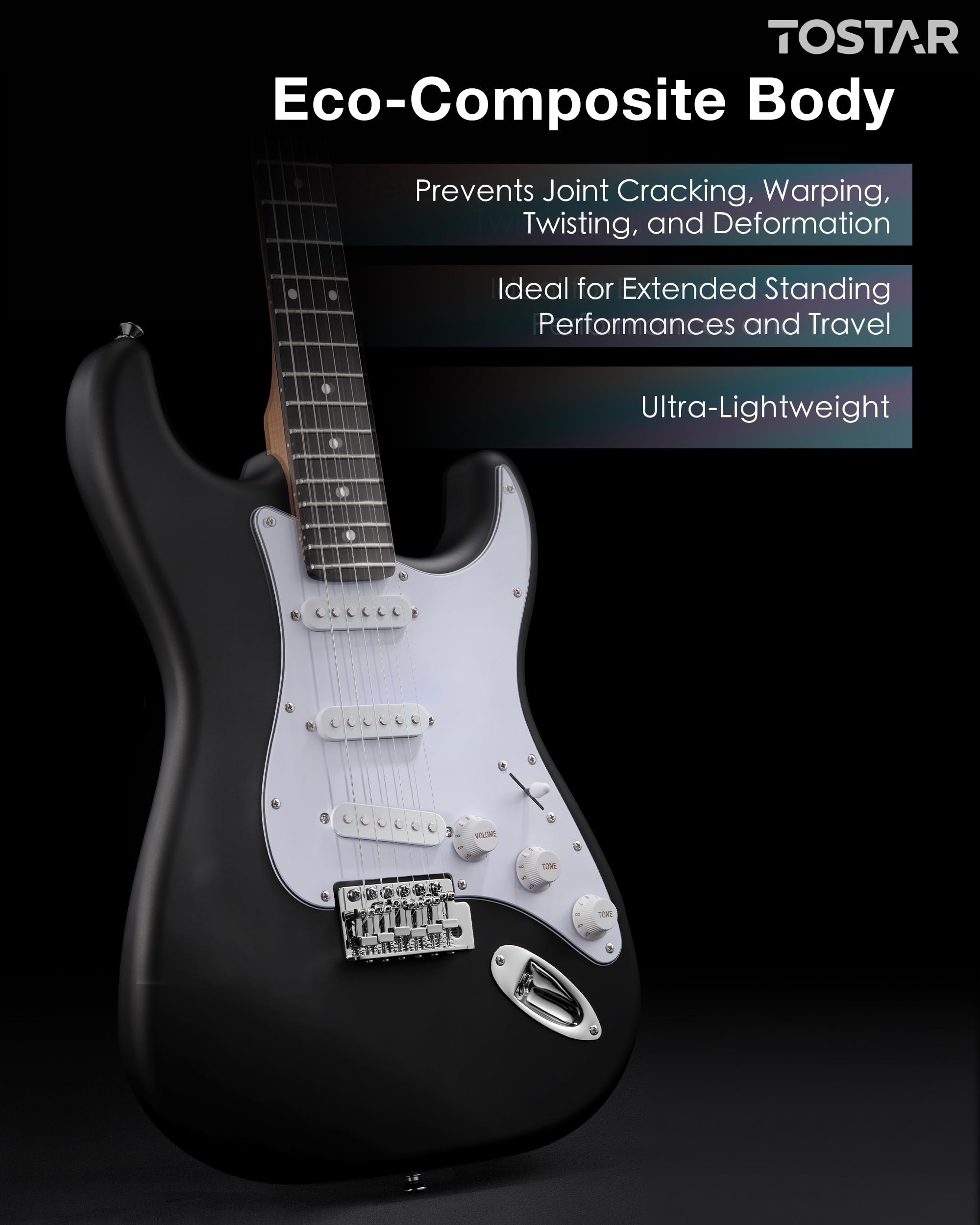 Kit per chitarra elettrica per principianti da 99 cm con amplificatore e pickup HSS, set completo per principianti con elementi essenziali, custodia da concerto, corde extra, accordatore digitale