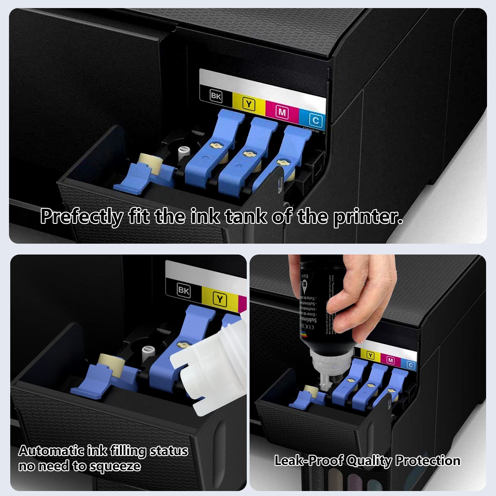 Les encres de Sublimation compatibles avec Les imprimantes ET-2710 ET-2800 ET-2850 ET-3710 ET-4760 ET- 15000 ET-16600 ET- 4750 ST-2000 ST-3000 ST-4000 ET-2700 ET-3700 ET-7700 ET-4800 ET-4850