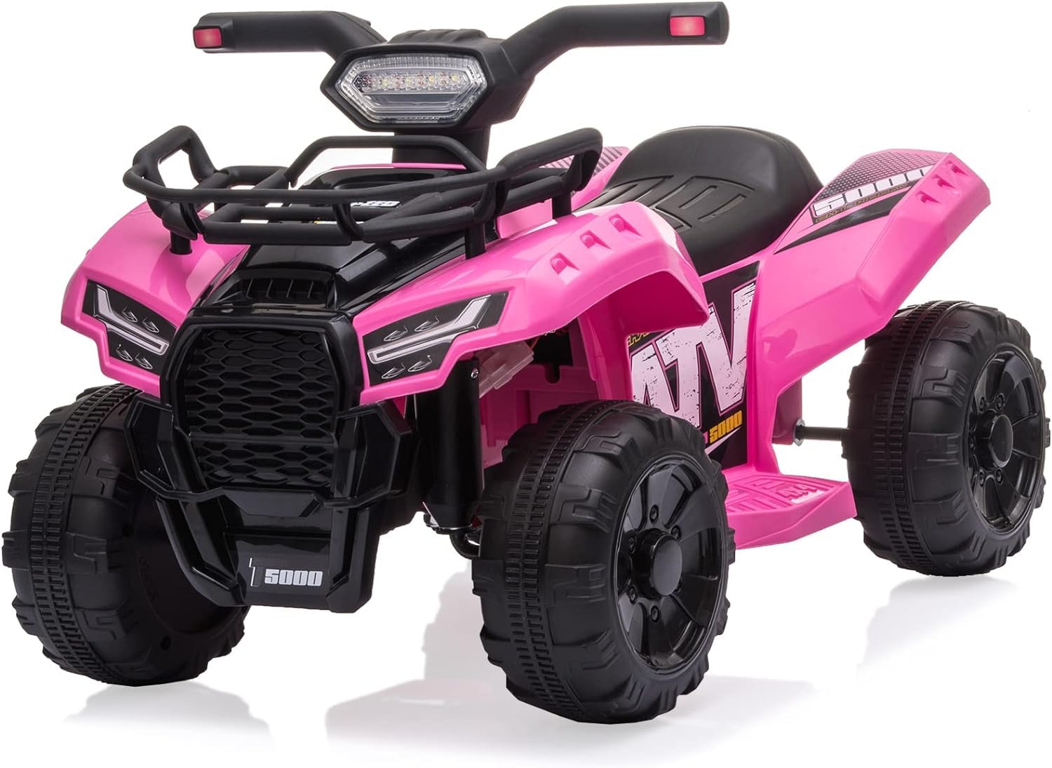 JSLOVE 6V Battery Powered Electric Vehicle, 4-Wheeler ATV Play Car w/Treaded Tires, Push-Button Accelerator, LED Light, Horn, Music, for Toddler Boys & Girls 18-36 Months, Pink