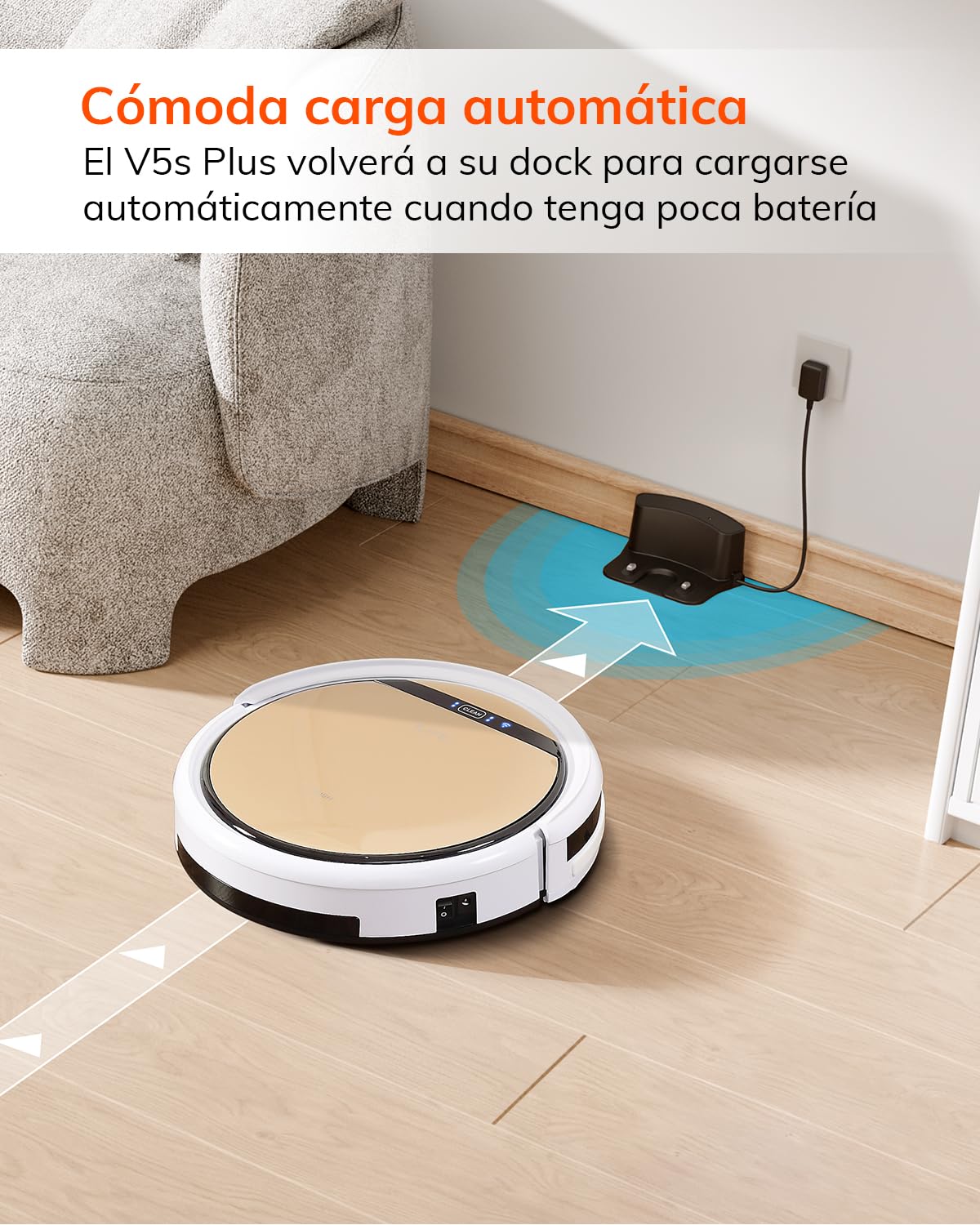 ILIFE V5s Plus - Robot aspirapolvere e mocio combinato | Funziona con Wi-Fi 2.4G / App / Alexa, ricarica automatica, sottile e silenzioso (V5s Pro Upgrade)