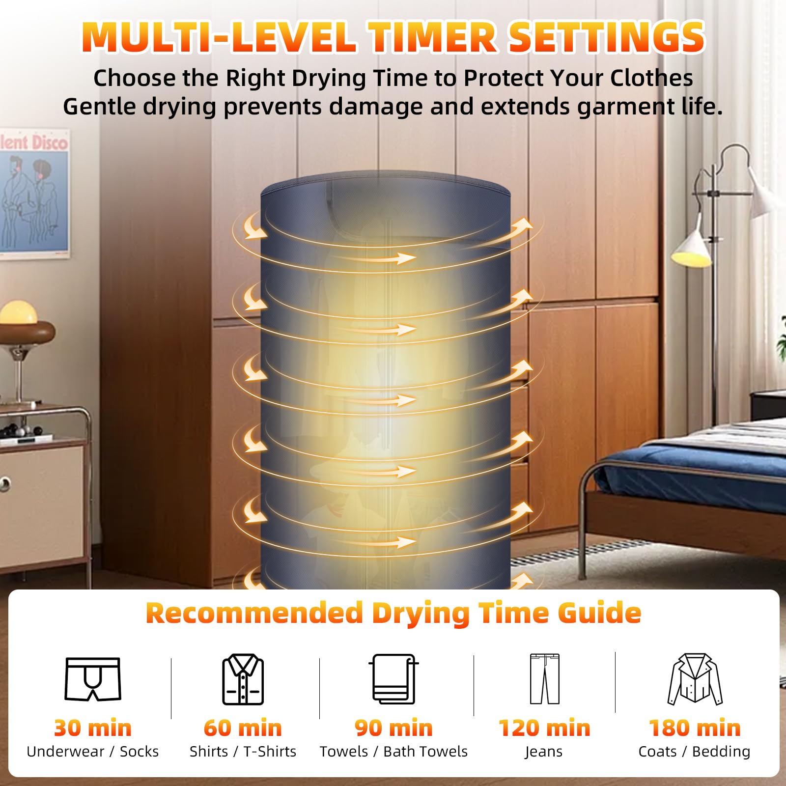 Portable Clothes Dryer, Foldable Electric Mini Dryer with Towel Rack, 900W Heated Drying Pod, 2-Layer 360° Hot Air Drying, Compact Travel Dryer for Home, Apartment, RV & Travel - 3