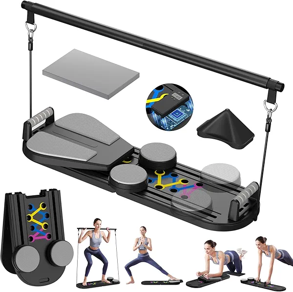 Pilates Reformer, Foldable Pilates Board, 7-in-1 Multi-Function Pilates Equipment, Home Pilates Set, Full Body Workout, Universal Portable Gym Equipment for Core Strength and Pilates Training