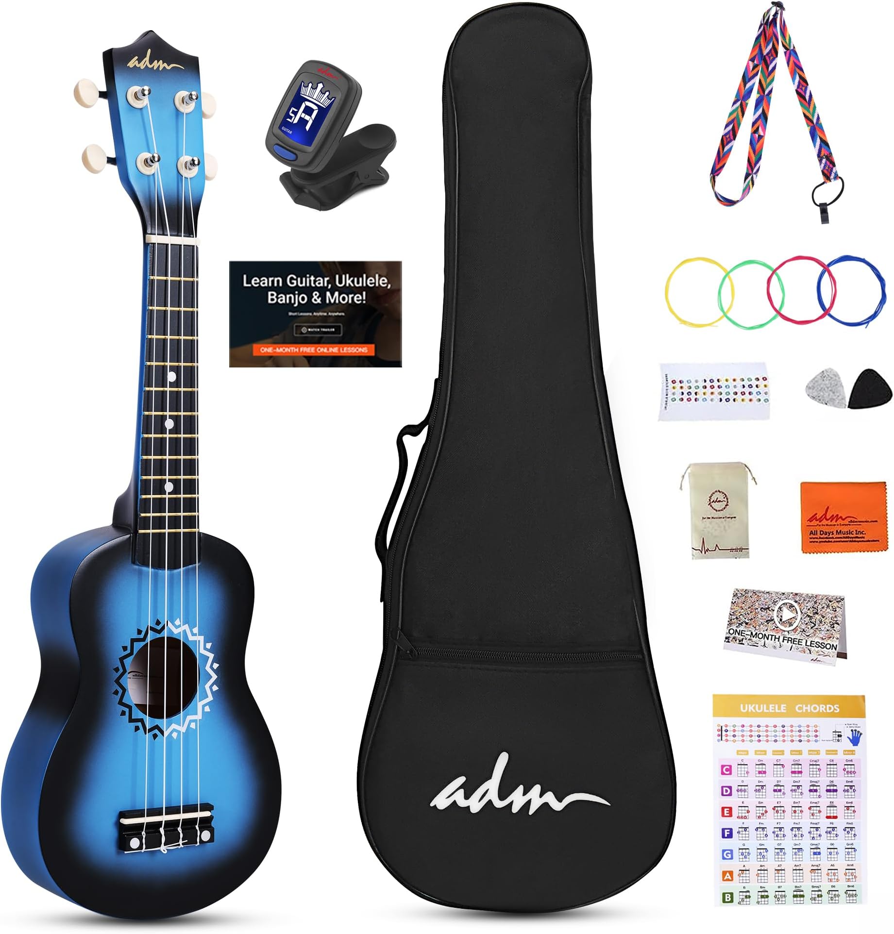 ADM Soprano Ukulele Set for Kids and Beginners, Ukulele Starter Kit
