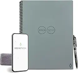 Rocketbook Caderno reutilizável inteligente com 1 caneta Pilot Frixion e 1 pano de microfibra, tamanho executivo 15,2 x 22,3 cm, Deep Space Grey