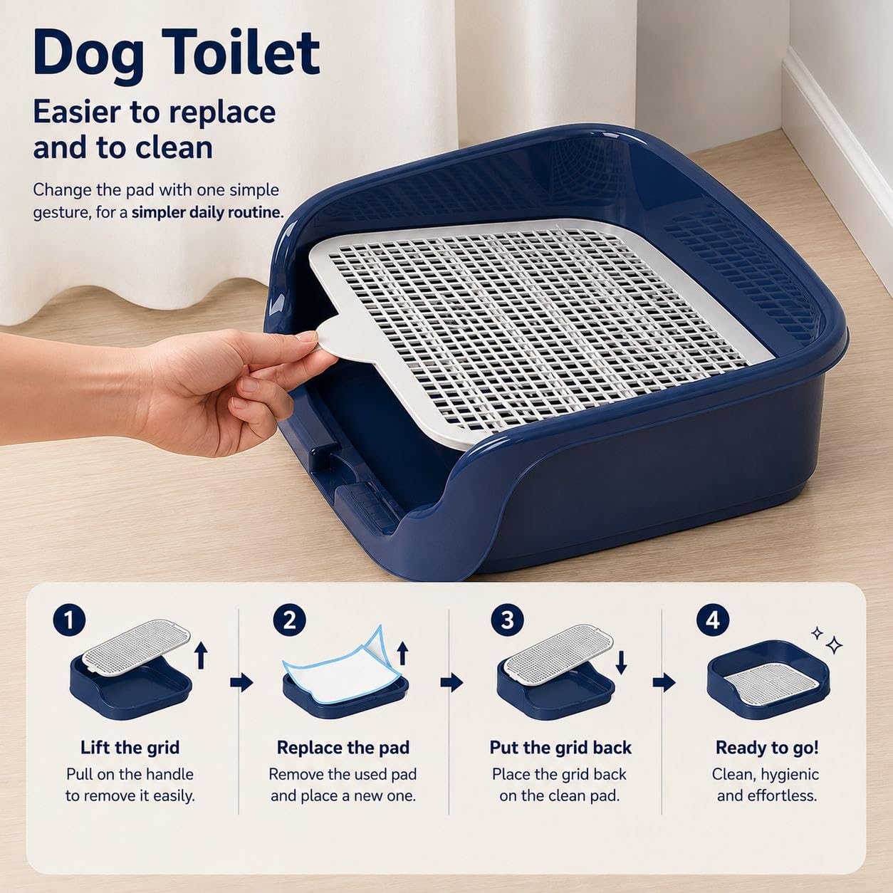 Katzentoilette für Hunde, Katzen, 48 x 37 x 13 cm, Toilette für Hunde und Katzen, mit erhöhtem Gitter und Trainingspick, einfache Reinigung, Anti-Pipi, hohe Wände, gegen Urinspritzen