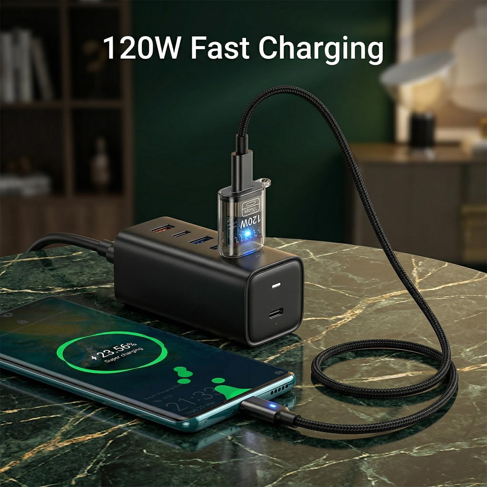 HENGBIRD Zestaw 2 sztuk USB-C do typu A i USB-A do USB-C OTG 120W USB 3.2 Gen2 10Gbps Szybkie ładowanie OTG z paskiem do szybkiego ładowania, podłączania słuchawek i transferu danych 3 w 1