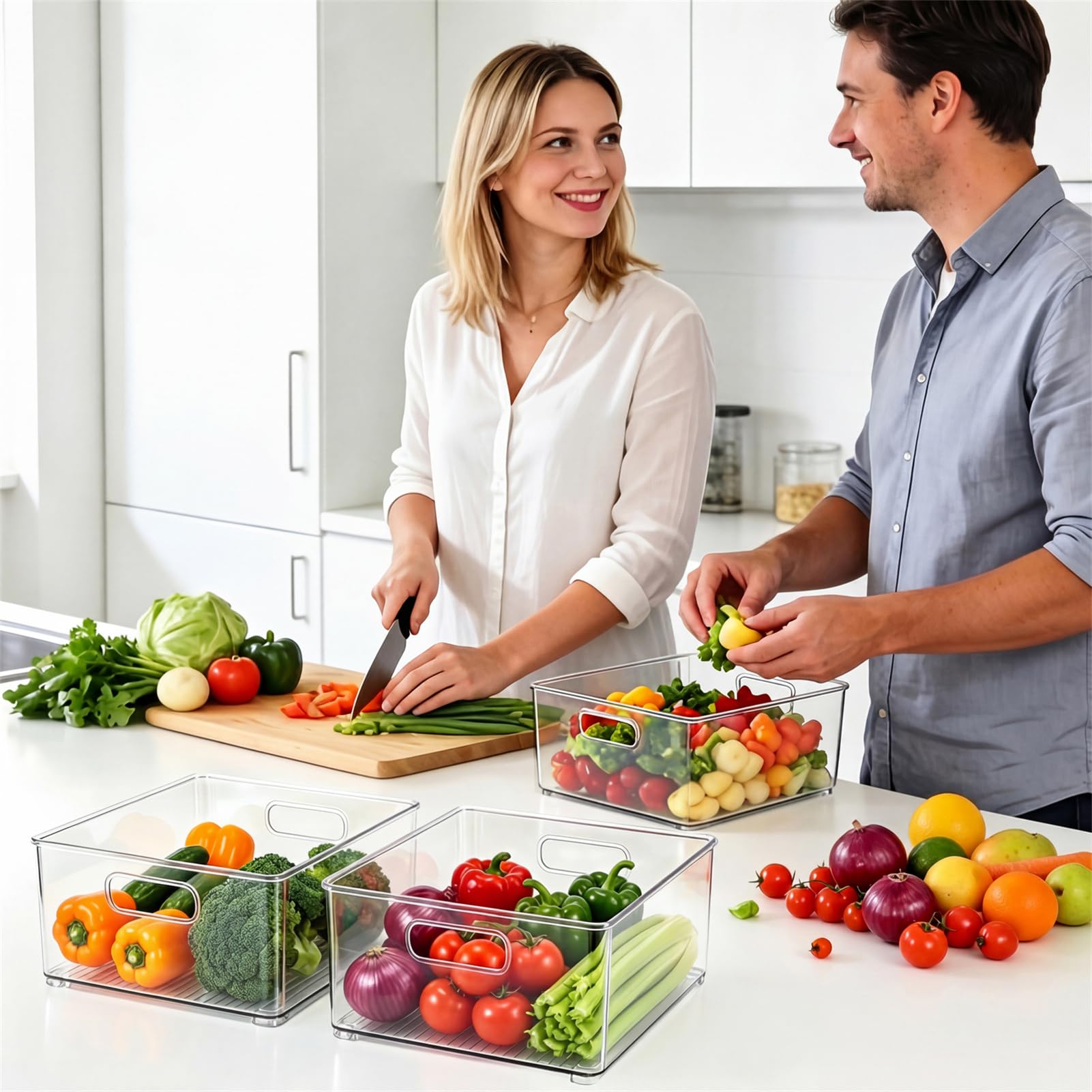 Famhap Kühlschrank Organizer Stapelbar 6 Stück | PET-Material, 3 Größen, Transparent Griffig, Rutschfest & Platzsparend für Küche Speisekammer Bad Büro
