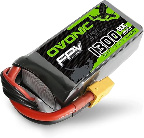 OVONIC 3S Lipo Batería 80C 1300mAh 11.1V Lipo Batería con XT60 Conector para RC FPV Racing Drone Quadcopter