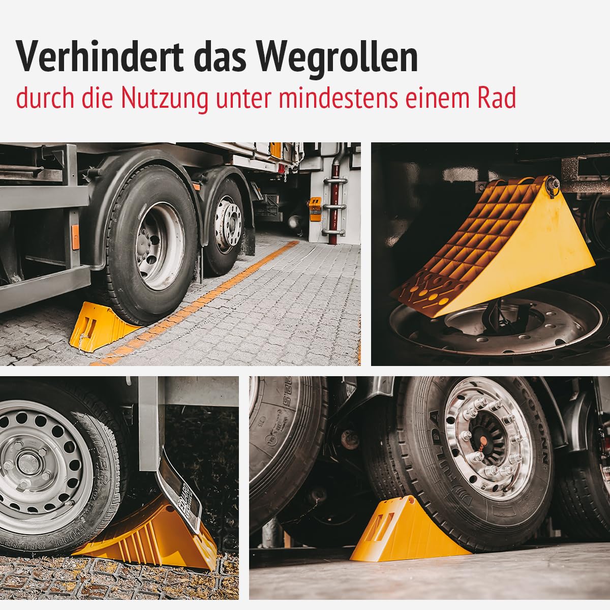 Radkeil LKW Hemmschuh Unterlegkeil mit Halterung und Kette NG 53 Kunststoff gelb