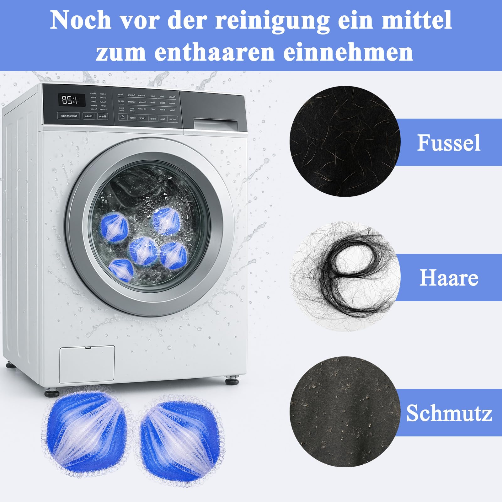 Boules Anti Poils pour Machine à Laver, 12 Boules Réutilisables Pour Linge Sans Poils et Sans Plis, Nettoie Linge et Entretient l'Appareil (Bleu) - 3