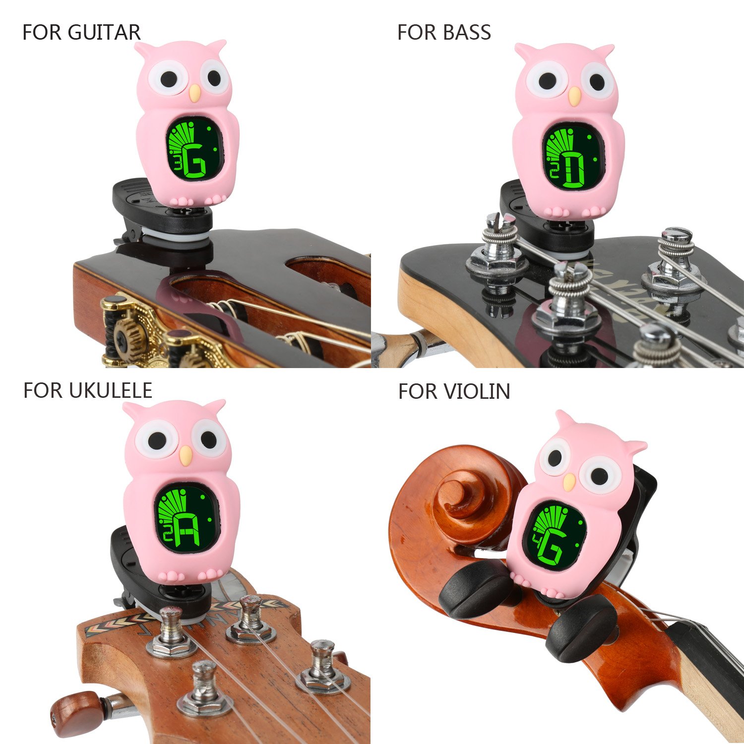 OWL Rinastore clipon accordatore per chitarra basso ukulele e violino