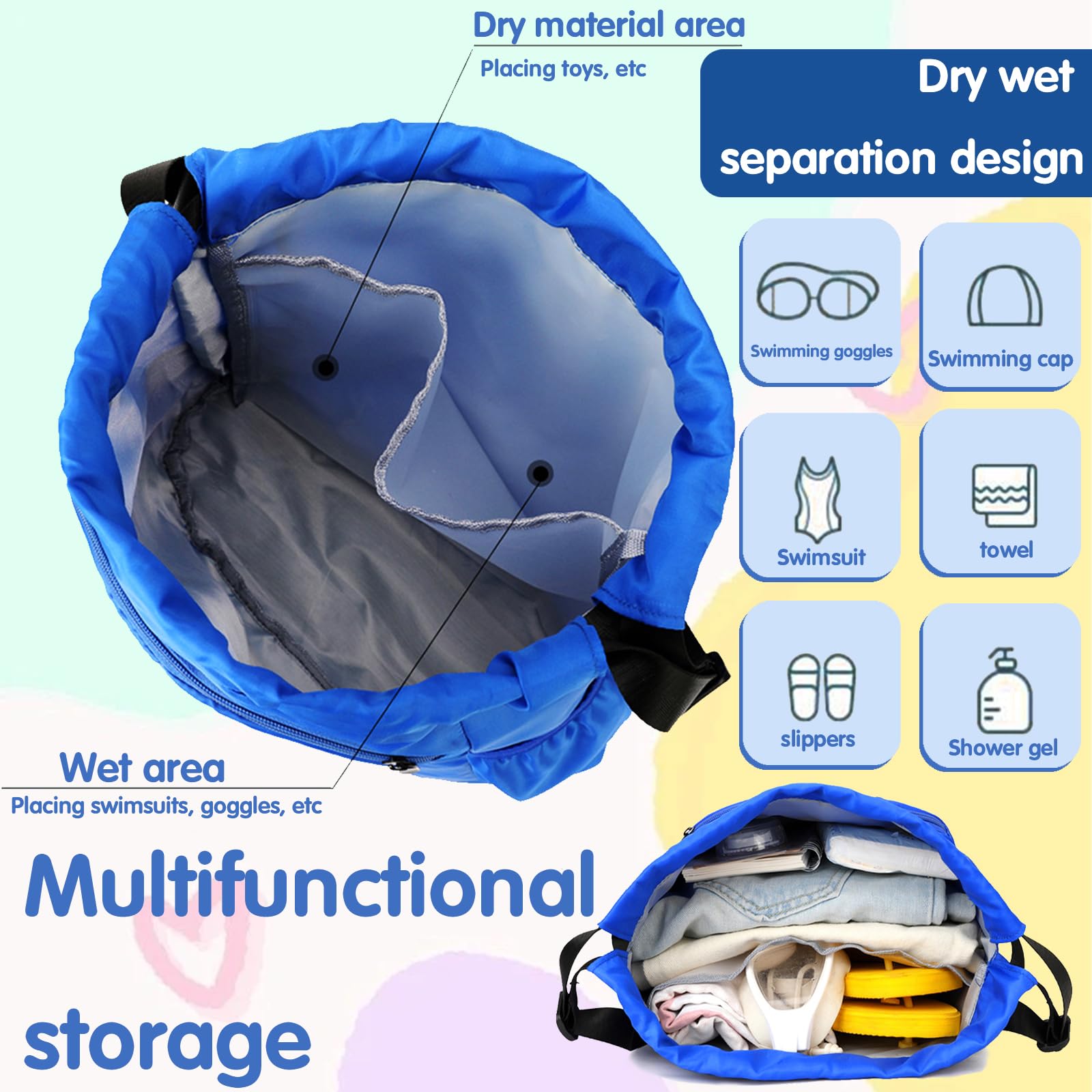 Sac Piscine Enfant, Sac Piscine Garçon Fille, Enfants Nageant Sac A Dos, Sac Enfant Étanche Avec Compartiments Garçon Fille Enfant Piscine, Plage, Camping, Vacances