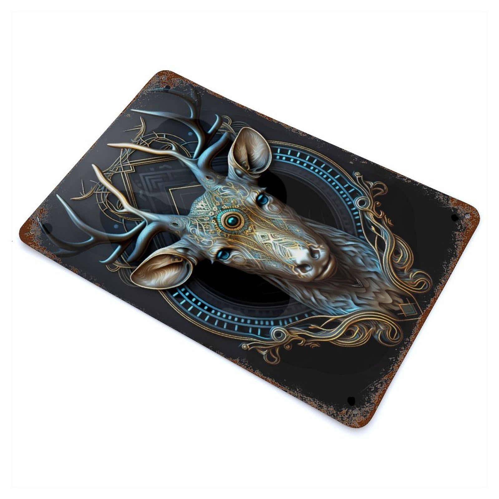 Mystical Astrology Deer 11.8"x7.9" Rustic Tin Plaque, Industrial Home Decor for Farmhouse, Kitchen And Entryway Decor