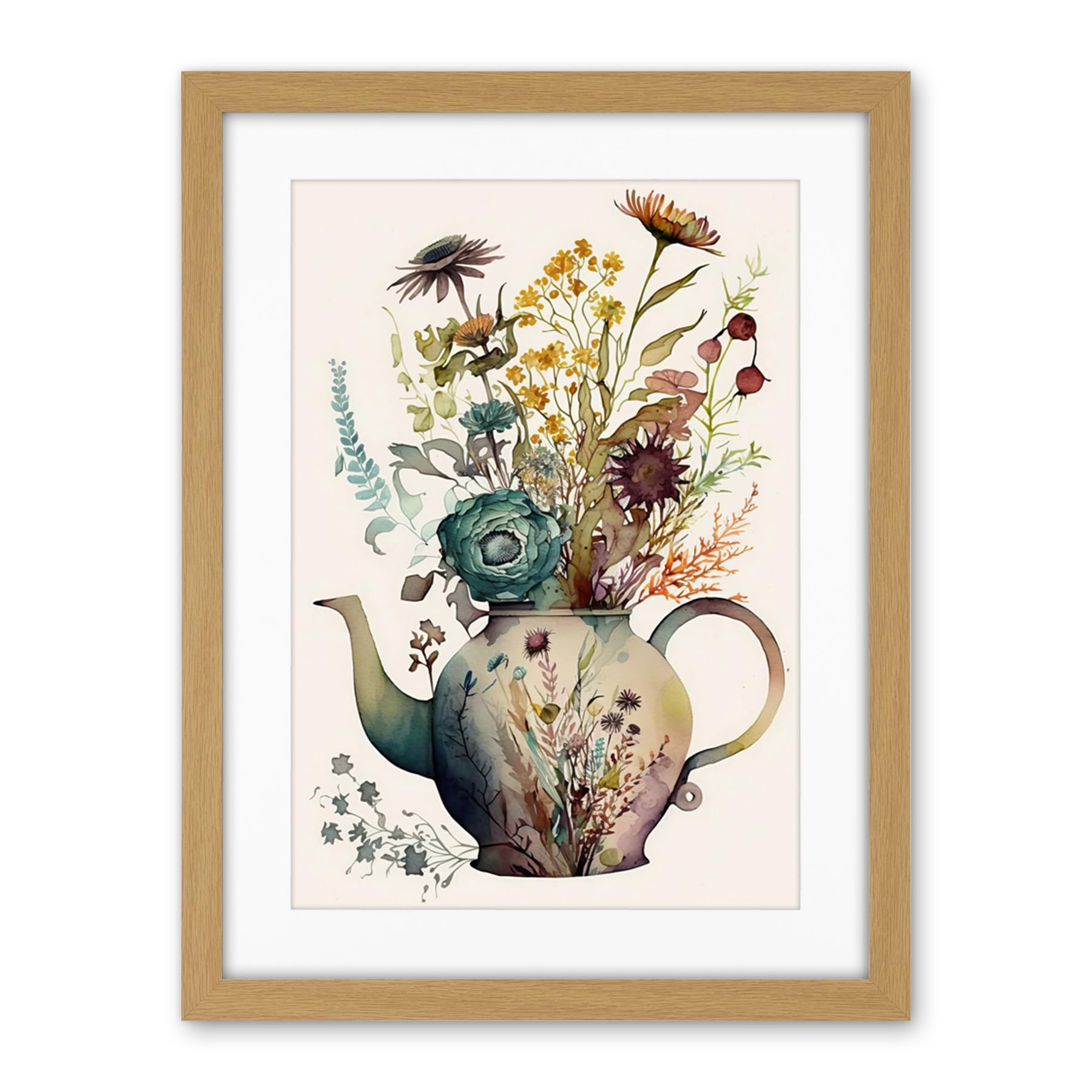 Artery8 Flower Bouquet in a Floral Pattern Ceramic Teapot Artwork Framed Wall Art Print 18X24 Inch