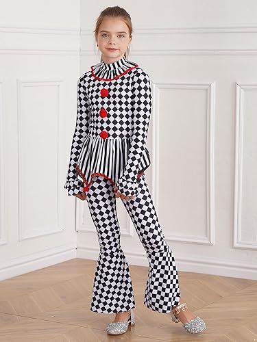 Miniatura 4 de Venjoe Disfraz de payaso asesino aterrador para niños y niñas, disfraz de payaso espeluznante para Halloween