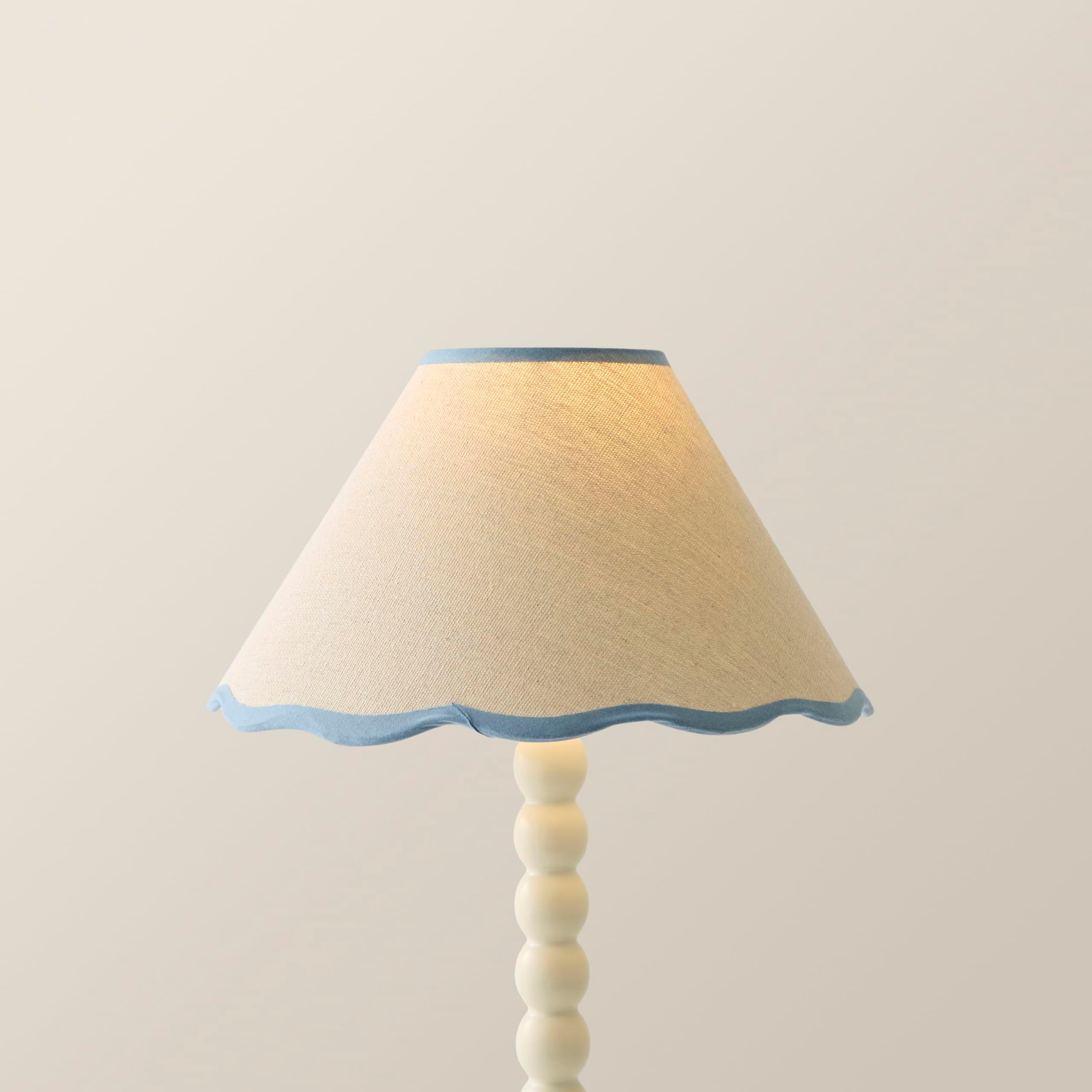 Small Natural Linen Tapered Light Shade with Blue Scallop Trim for Table Lamp | Lamp Shades, Home Décor & Improvement Essential | 27cm Shade Width