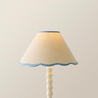 ValueLights | Small Natural Linen Tapered Light Shade with Blue Scallop Trim for Table Lamp | Lamp Shades, Home D cor & Improvement Essential | Includes Bulb | 27cm Shade Width [Energy Class F]