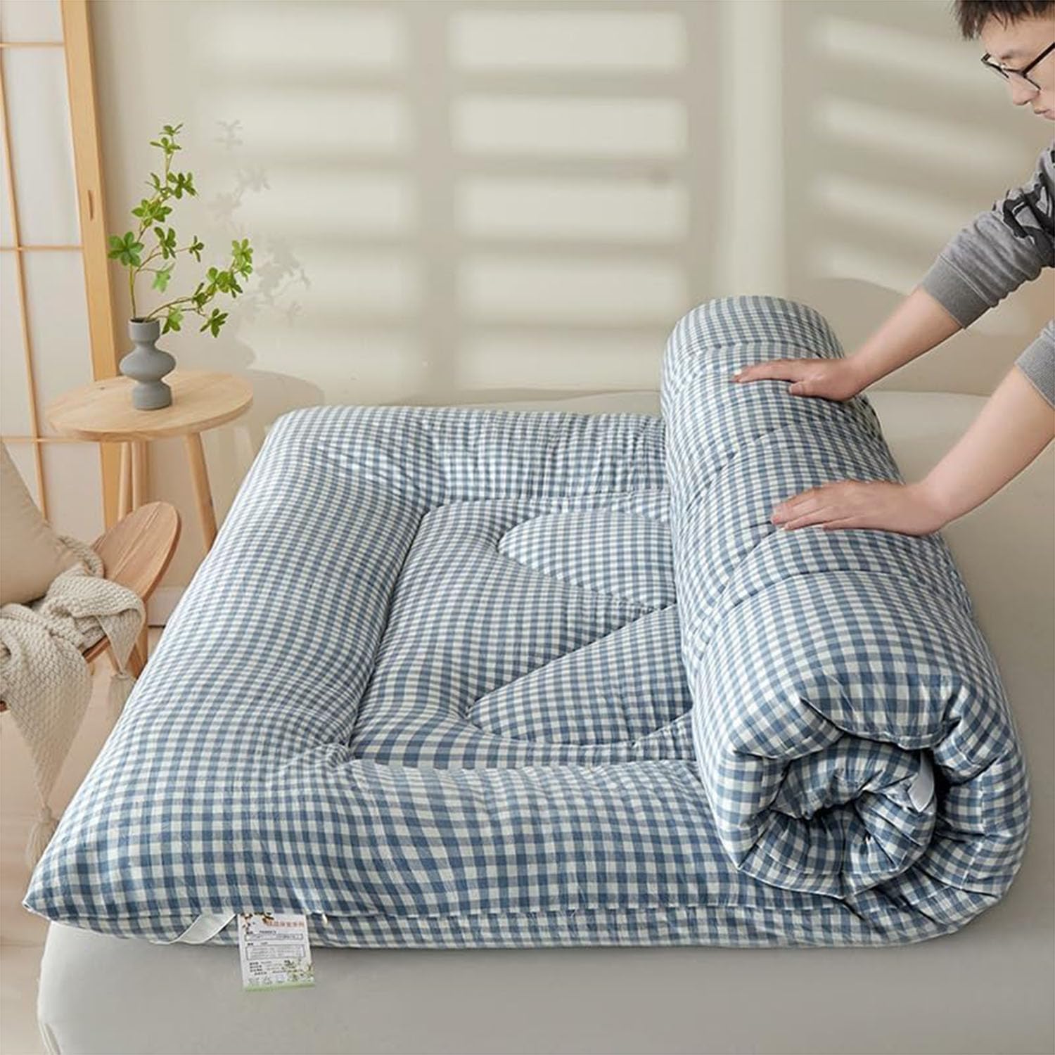 Japoński bawełniany materac futon gruba składana podkładka z poduszką do akademika przenośna zwijana mata oszczędzająca miejsce T Solut do domu i podróży, 10-180 x 200 cm