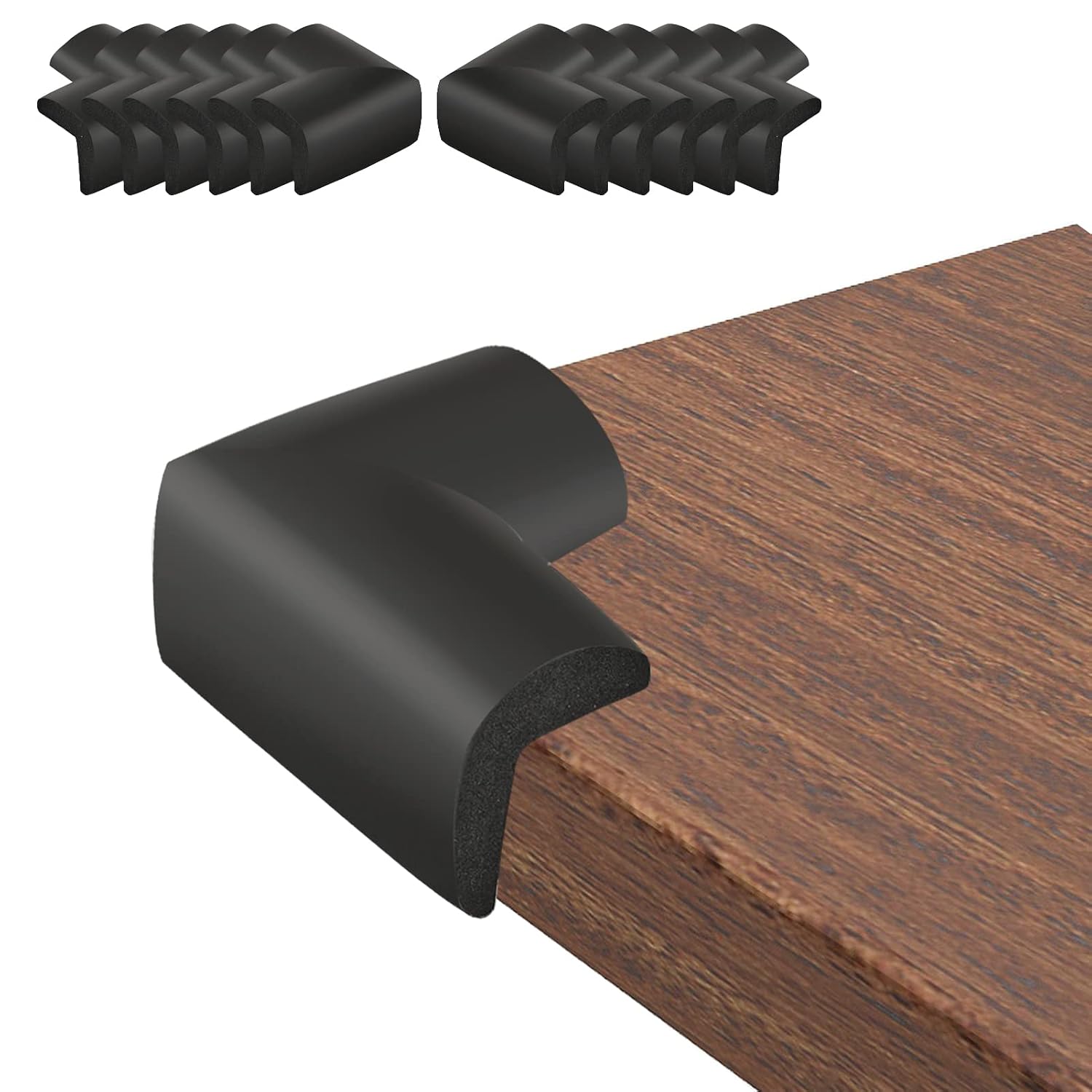 12 Pack Soft Corner Protector Baby Proofing Edge and Corner Guards, Safety Pre-Taped Furniture Bumper for Fireplace, Table, Stair, Cabinet (Black)