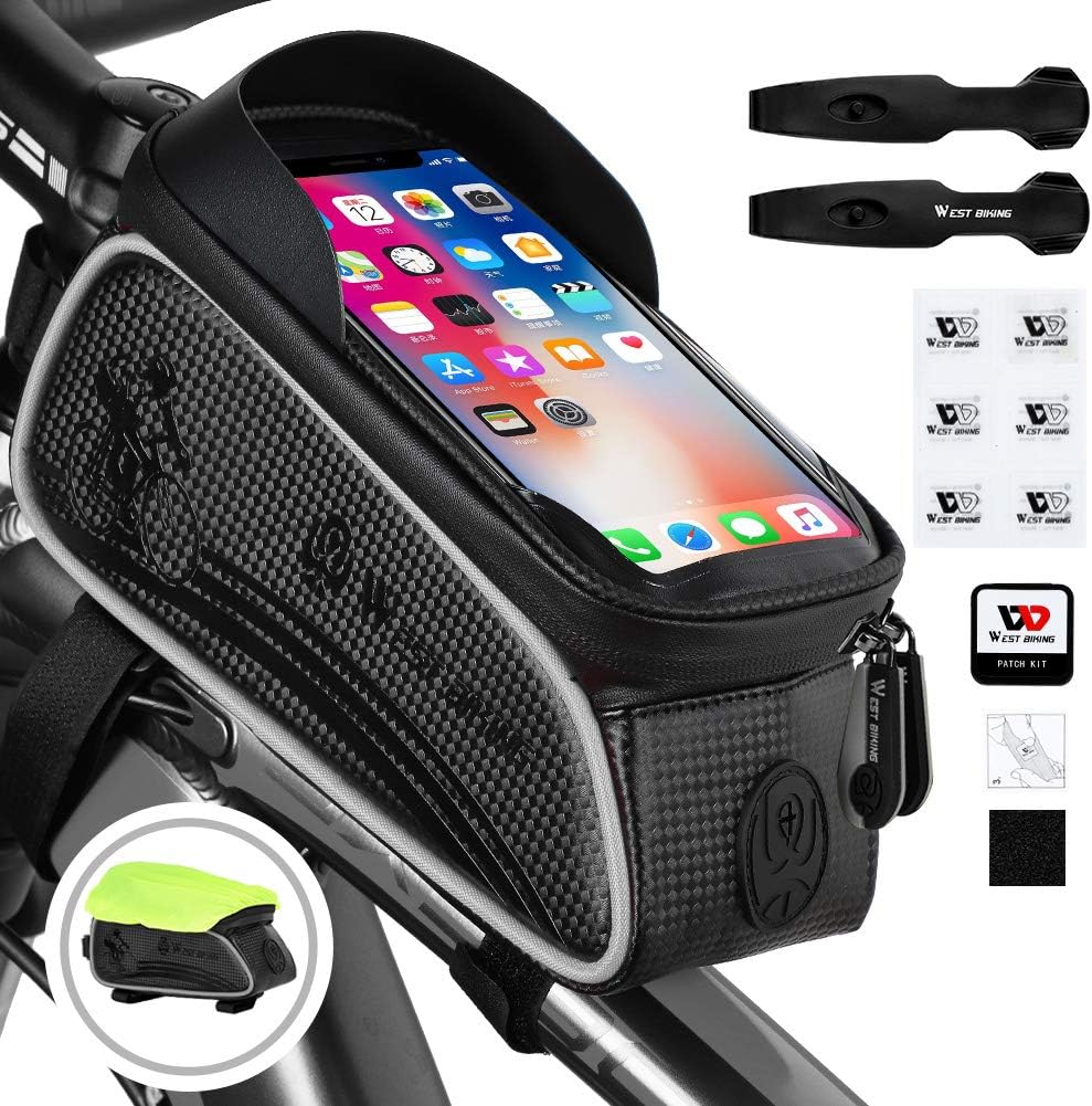West Biking Bicycle Frame Bag, Head Tube Bag Cycling Pouch, Bike Handbar Bag, Touchscreen For Mobile Phones Frame Pannier Pack, Waterproof, Storage Bag For Phone Within 6.5 Inches
