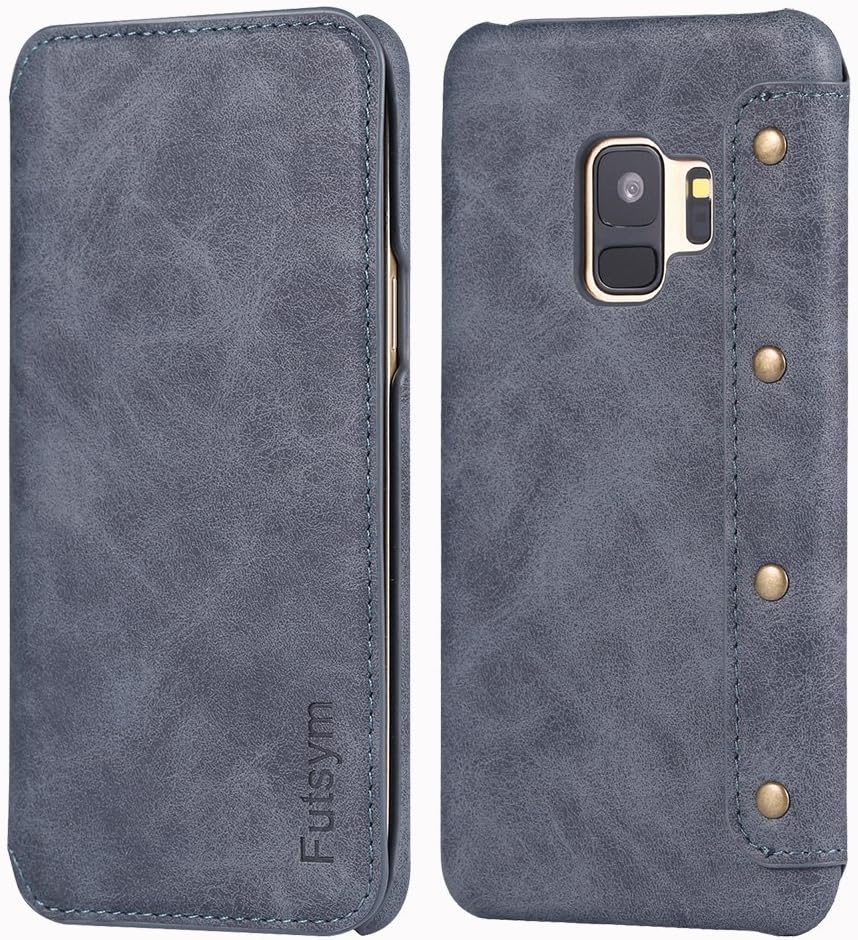 FUTSYM for Galaxy S9 Plus Wallet Case, Ultra Slim Business Style, Premium Scratch Resistant Leather Flip Case for Samsung Galaxy S9 Plus, with Gift Box (S9PLUS-Gray)