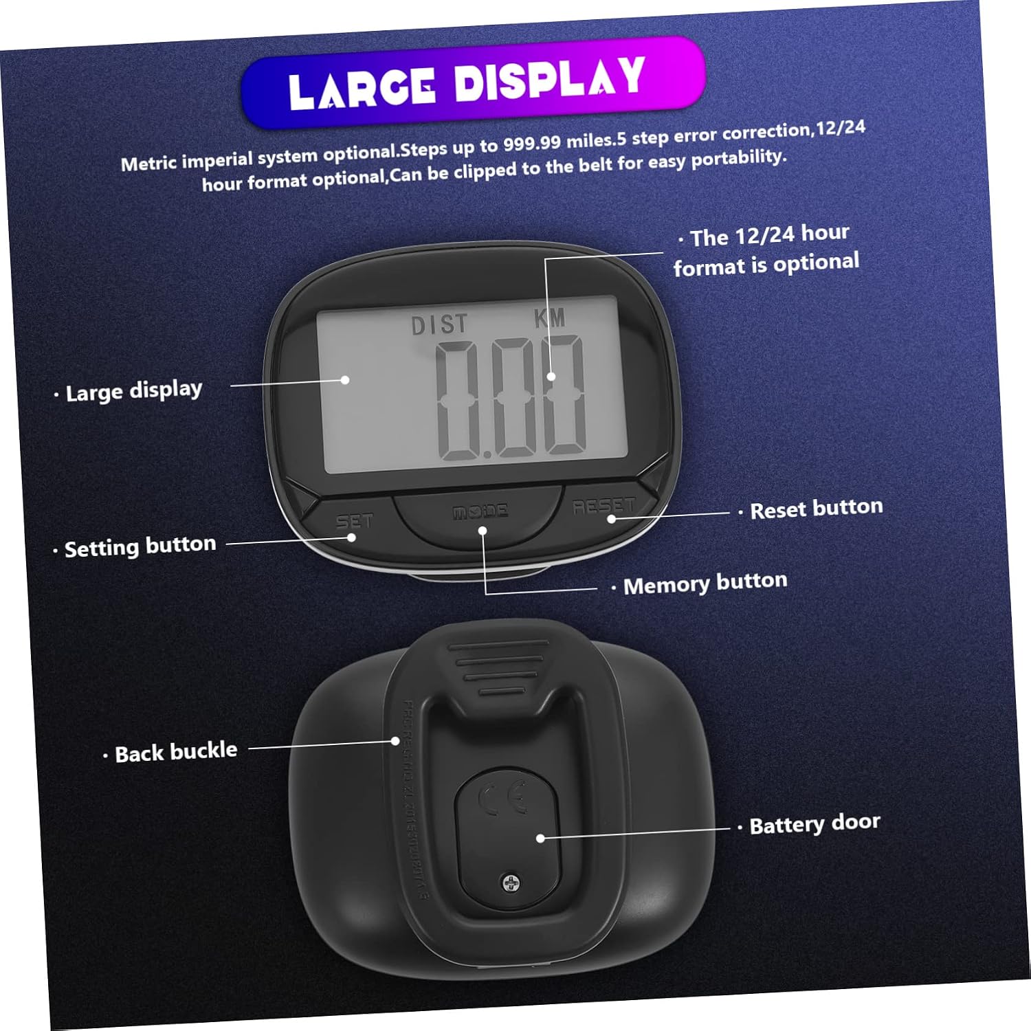 UPKOCH Convenient Sports Pedometer with Clip Step Counter for Walking and Running Accurate Calorie Tracking