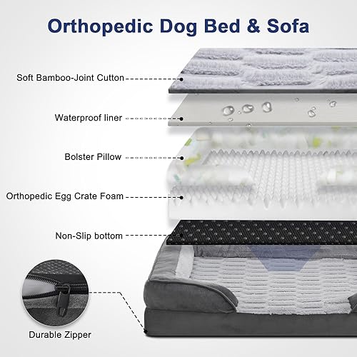 Miniatura 5 de FURTIME Camas ortopédicas para perros de tamaño grande, sofá cama lavable XL para perros grandes, cómodo sofá cama de espuma de apoyo con funda