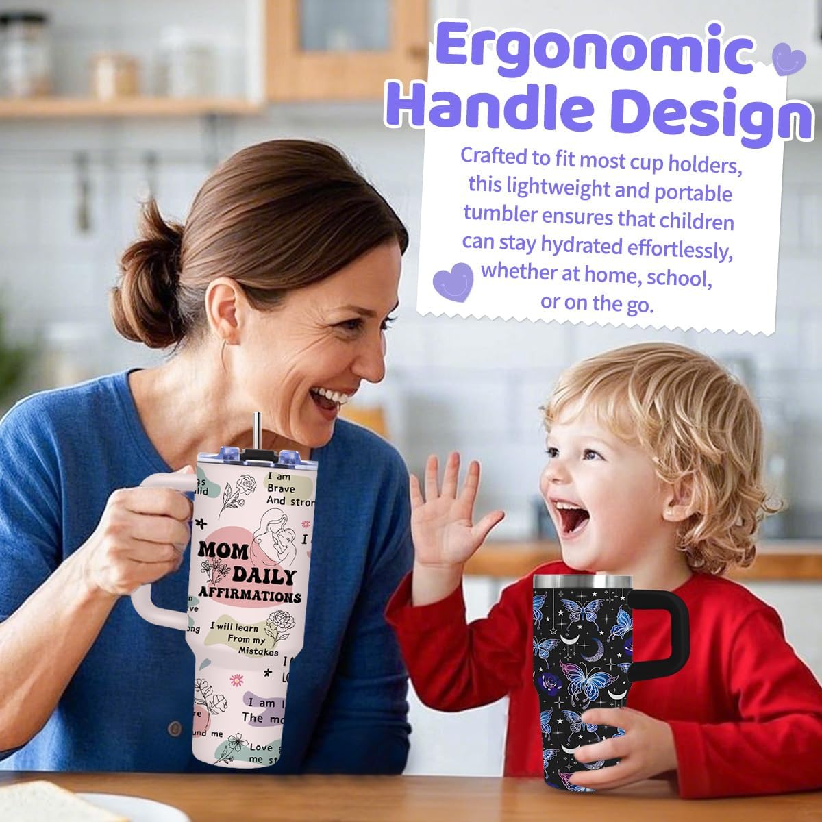 Butterfly Gifts for Women, 14oz Butterfly Lover Tumbler with Handle and Straw, Christmas Birthday Gifts for Daughter, Sister, Gift for Her - Image 6