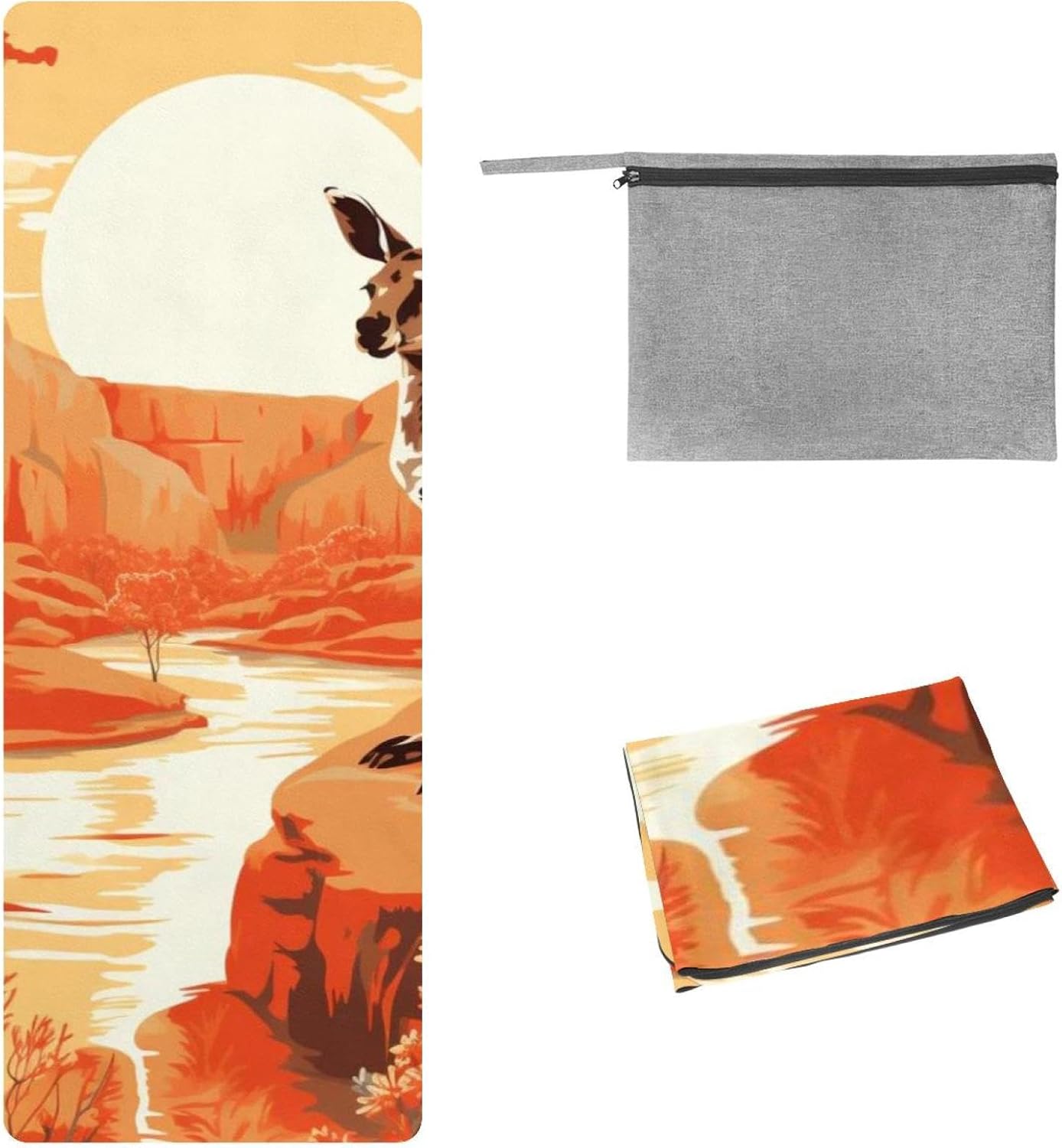 Yoga Towel, Kangaroo Pattern Non Slip Sweat Absorbent Hot Yoga Mat Towel for Hot Yoga, Pilates and Fitness - 72.8" x 26.8"