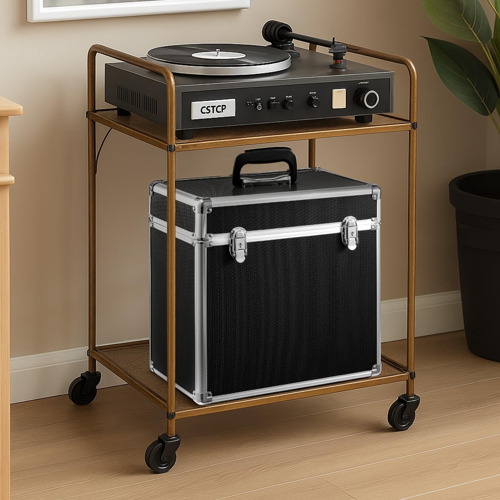 Trintion Schallplatten Aufbewahrung 50 LP Plattenkoffer Schallplattenkoffer Tragbarer Abschließbarer Vinyl Koffer für 12-Zoll Schallplatten Schutzbox mit Transportfunktion Record Case Schwarz