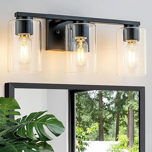 Miniatura 15 de WILON Luces de tocador de níquel cepillado, lámpara de tocador de baño de 2 luces con pantallas de vidrio transparente, apliques modernos con base
