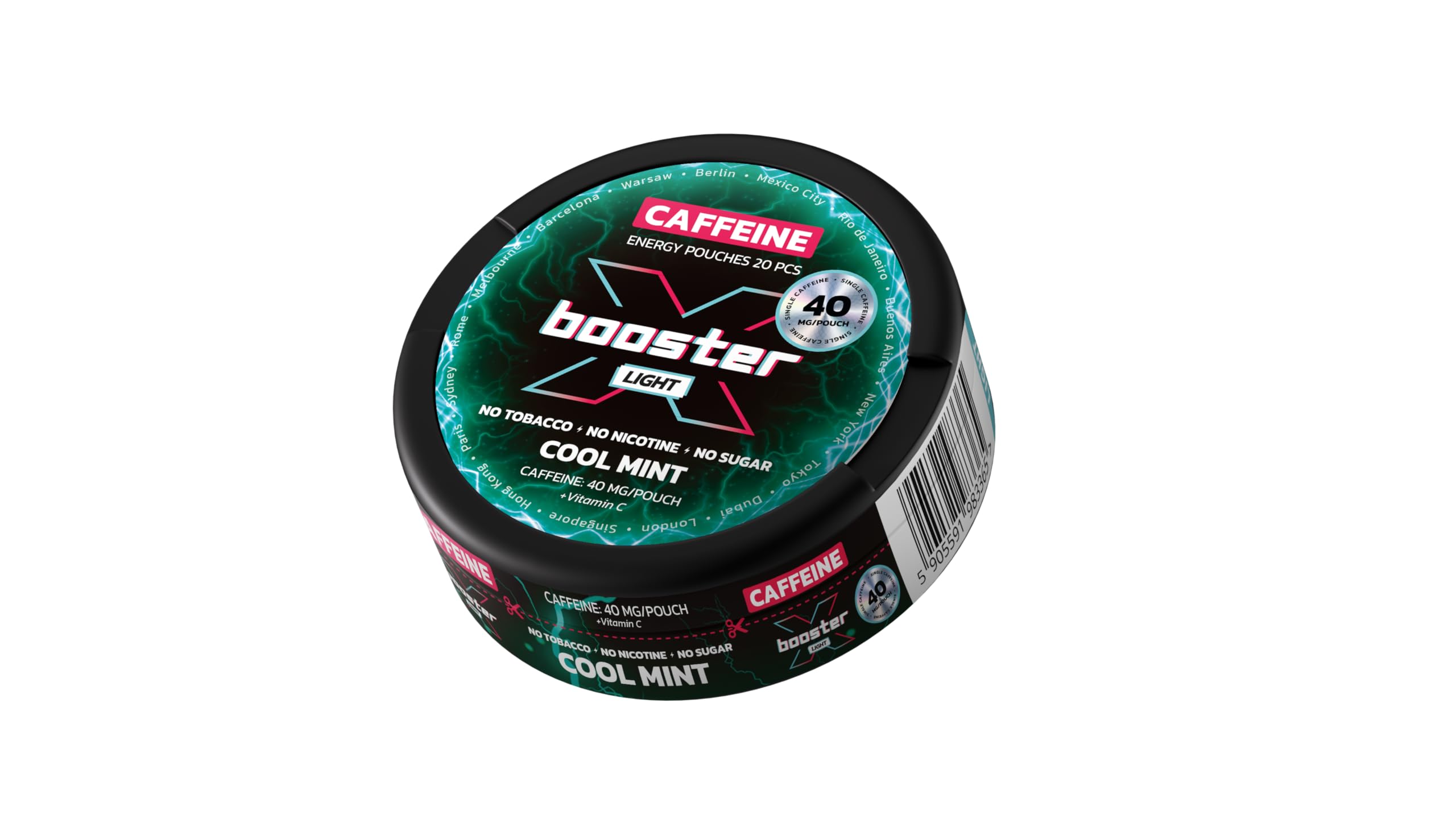 Woreczki Energetyczne X-Booster Cool Mint 80 mg, Saszetki Energetyczne z Kofeiną, Snus Kofeinowy o Smaku Cool Mint