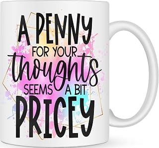 A Penny for Your Thoughts Seems a Bit Pricey Coffee Cup - Personalised Coffee Mug Funny Gifts for Men & Women - Joke Friendship Gifts - Novelty Mug Rude Gifts for Her and Him for Birthday - Work Mug