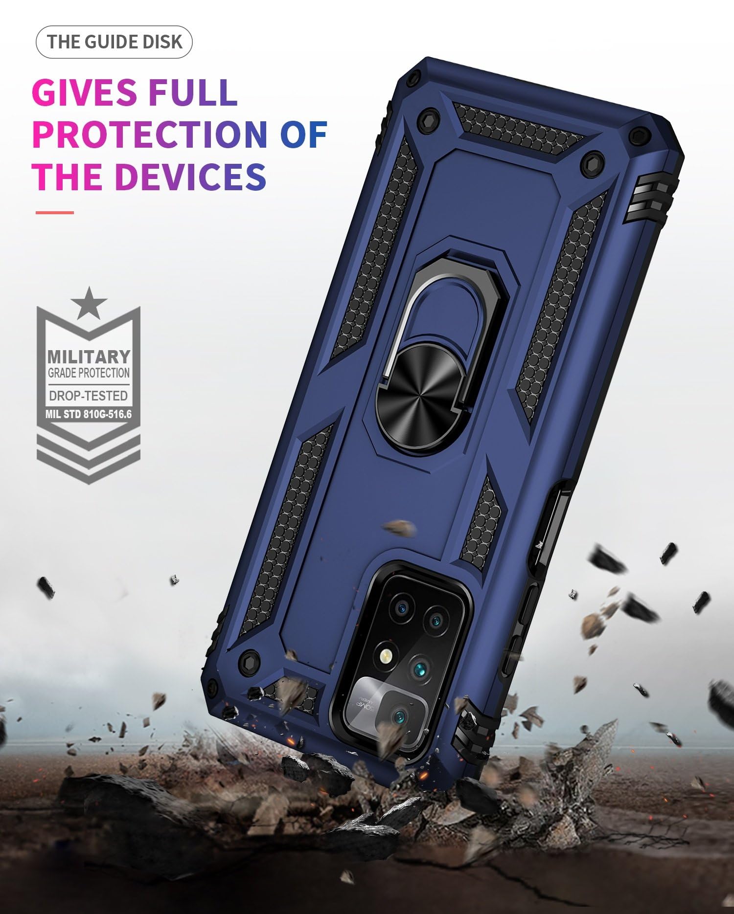 Schutzhülle Für Xiaomi Redmi 10A 4G – Mit 360° Drehbarem Ring Und Magnet, Stoßfest, Militärschutz, Rot