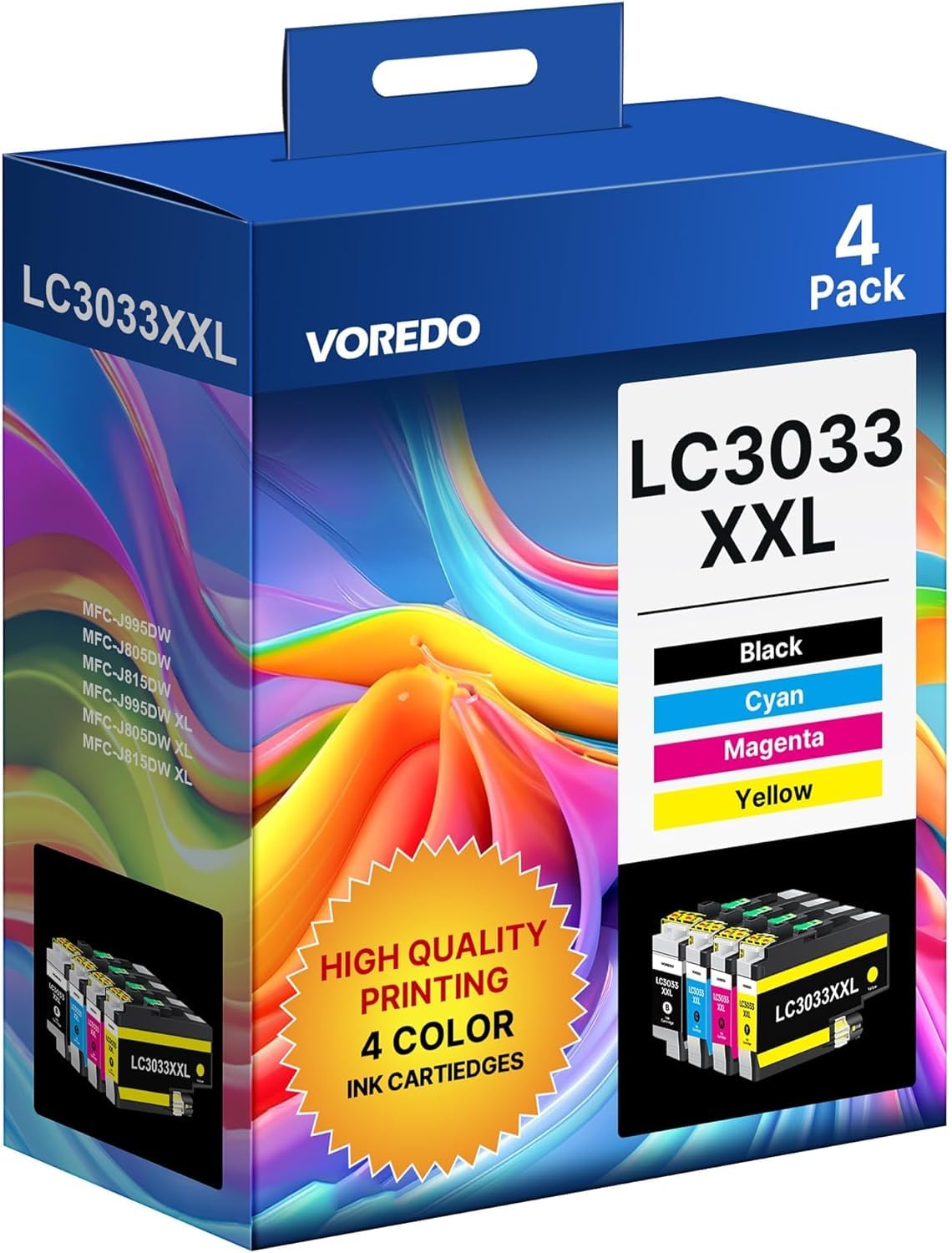 VOREDO LC3033XXL Ink Cartridges Compatible Replacement MFC-J995DW Ink Cartridges LC-3033XL LC3033 High Yield Work with MFC-J995DW MFC-J805DW MFC-J815DW Printer (4 Pack)