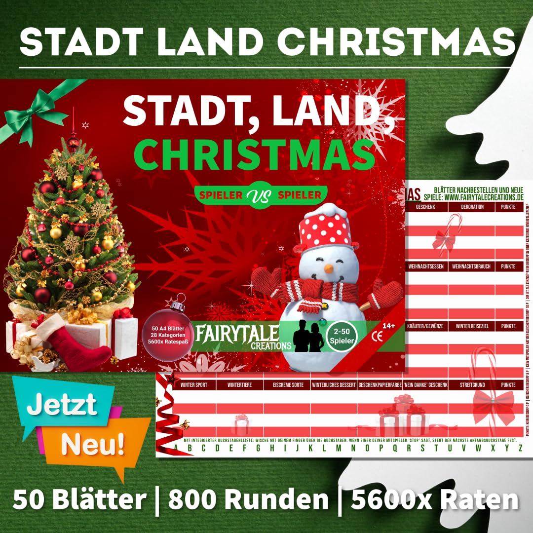 Stadt Land Christmas - Weihnachten Edition | Das Weihnachtsspiel für die ganze Familie | Stadt Land Fluss Weihnachten | Christmas Edition | Spielblock | Geschenkidee | Geschenke zu Weihnachten