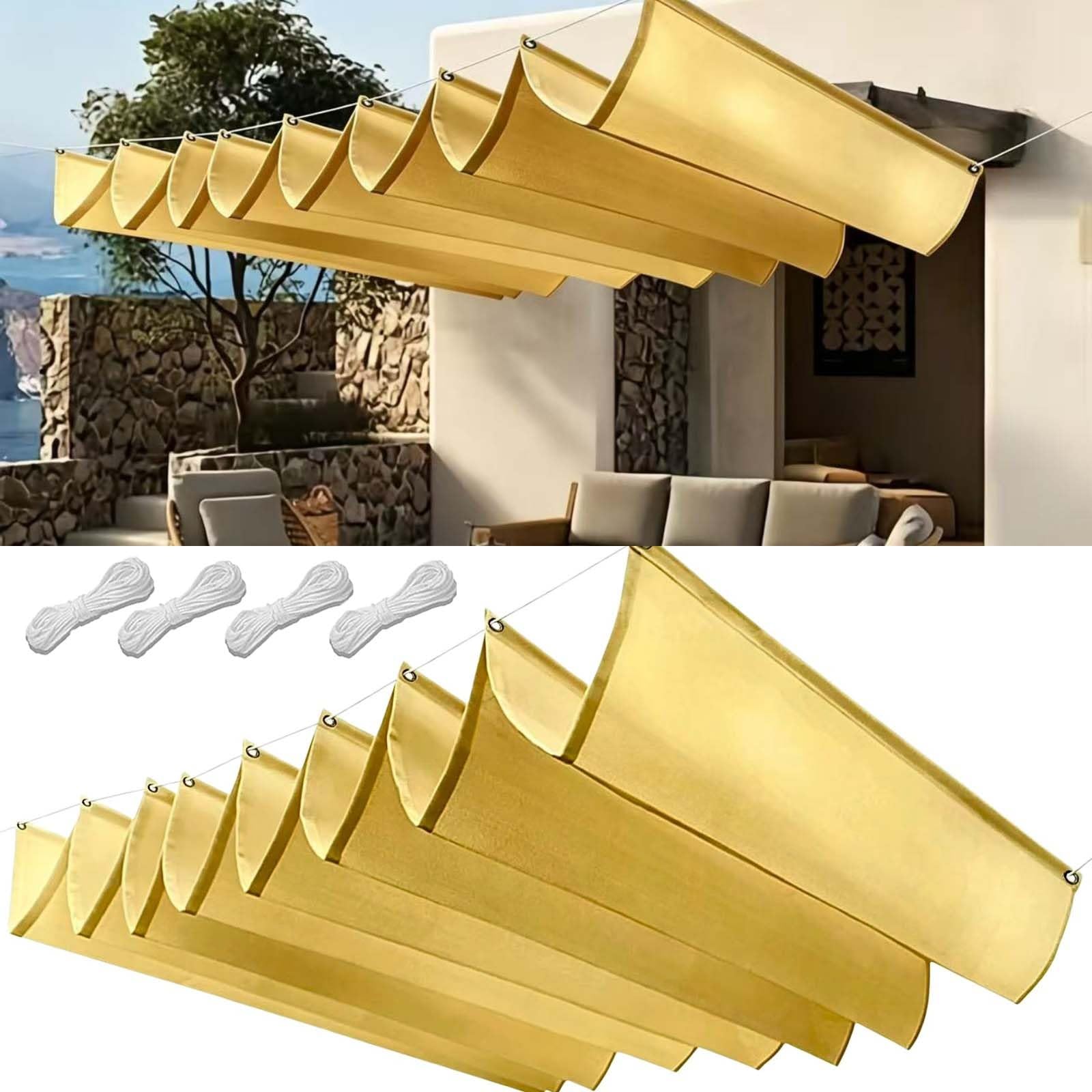 Rozwijany Żagiel Przeciwsłoneczny Wave 100x200cm Blokujący 98% UV Wodoodporna Osłona Pergoli Ogrodowej Z Oczkami I Sznurkiem Do Ogrodu Zewnętrznego, Patio, Trawnika, Piaskowy żółty