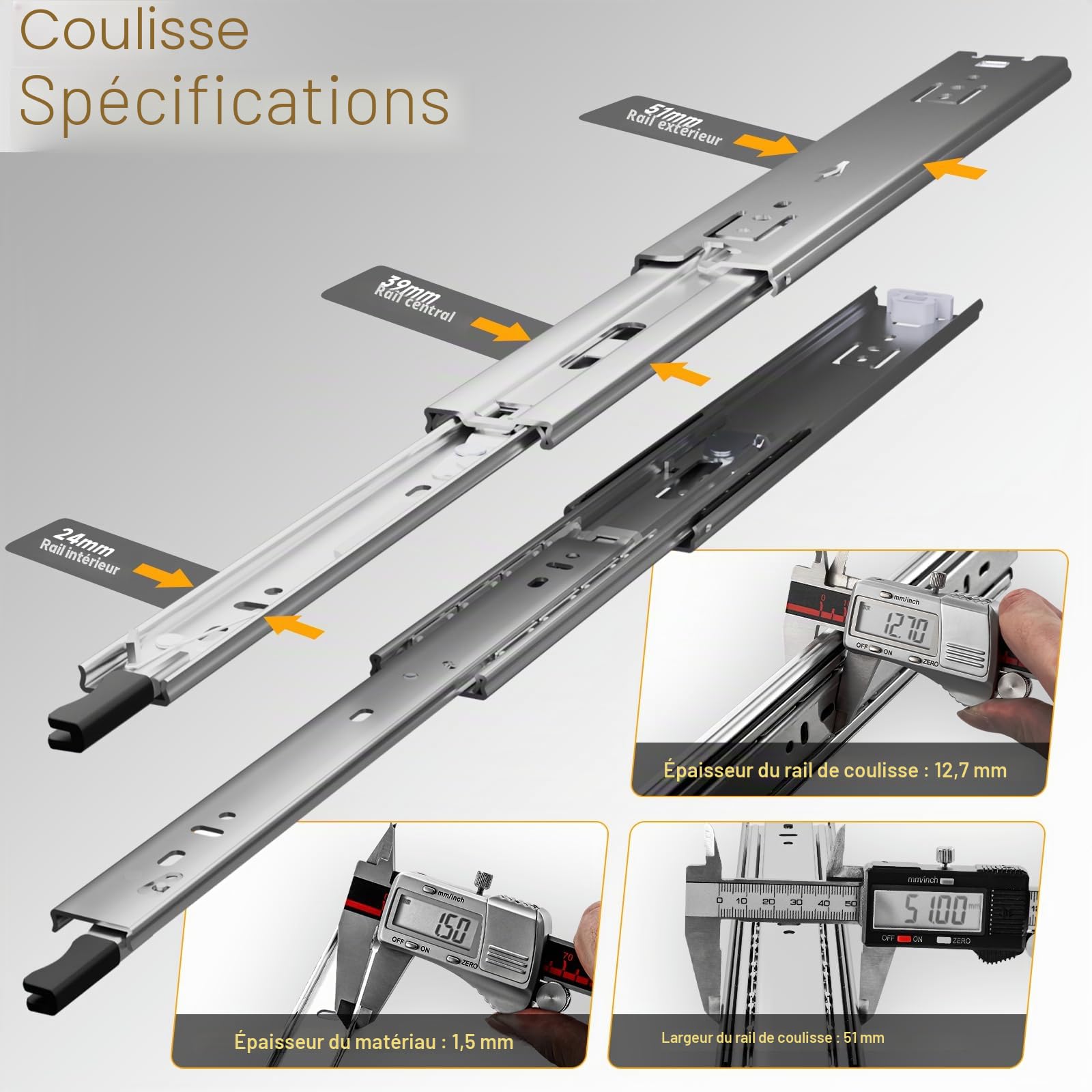 AOLISHENG Glissiere Pour Tiroir Charge Lourde 650 mm Avec Serrure Pour Camping Car & Van Latéral Coulisse de Tiroir Sortie Totale Rail Coulissant Glissière a Bille Charge max 68 kg 1 Paire(2 pièces)