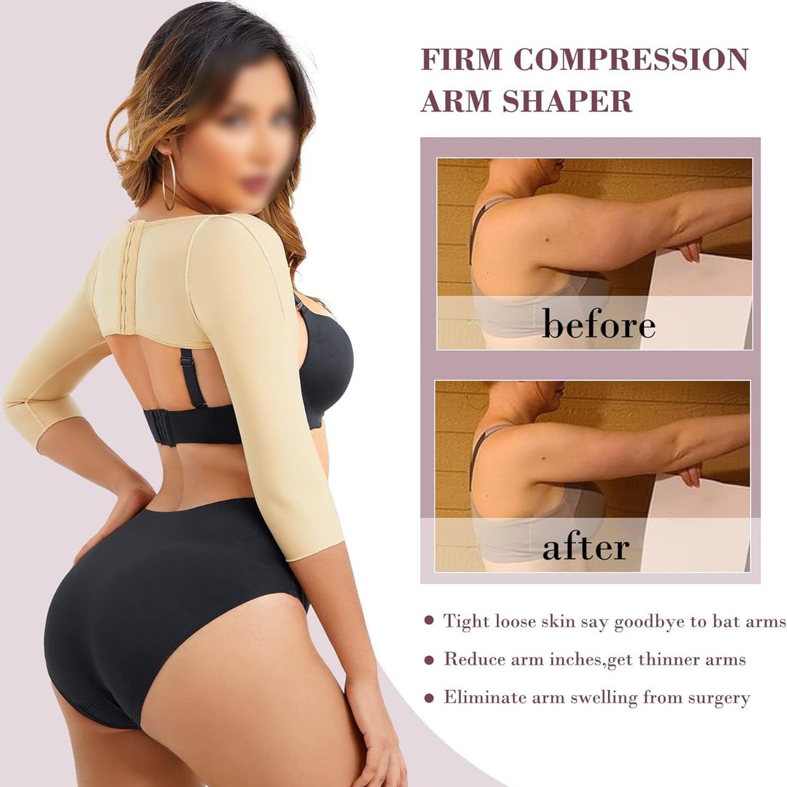 Mangas Moldeadoras Adelgazantes para Brazos Faja de Compresión Postoperatoria Lipo Corrector de Postura Tops Shapewear