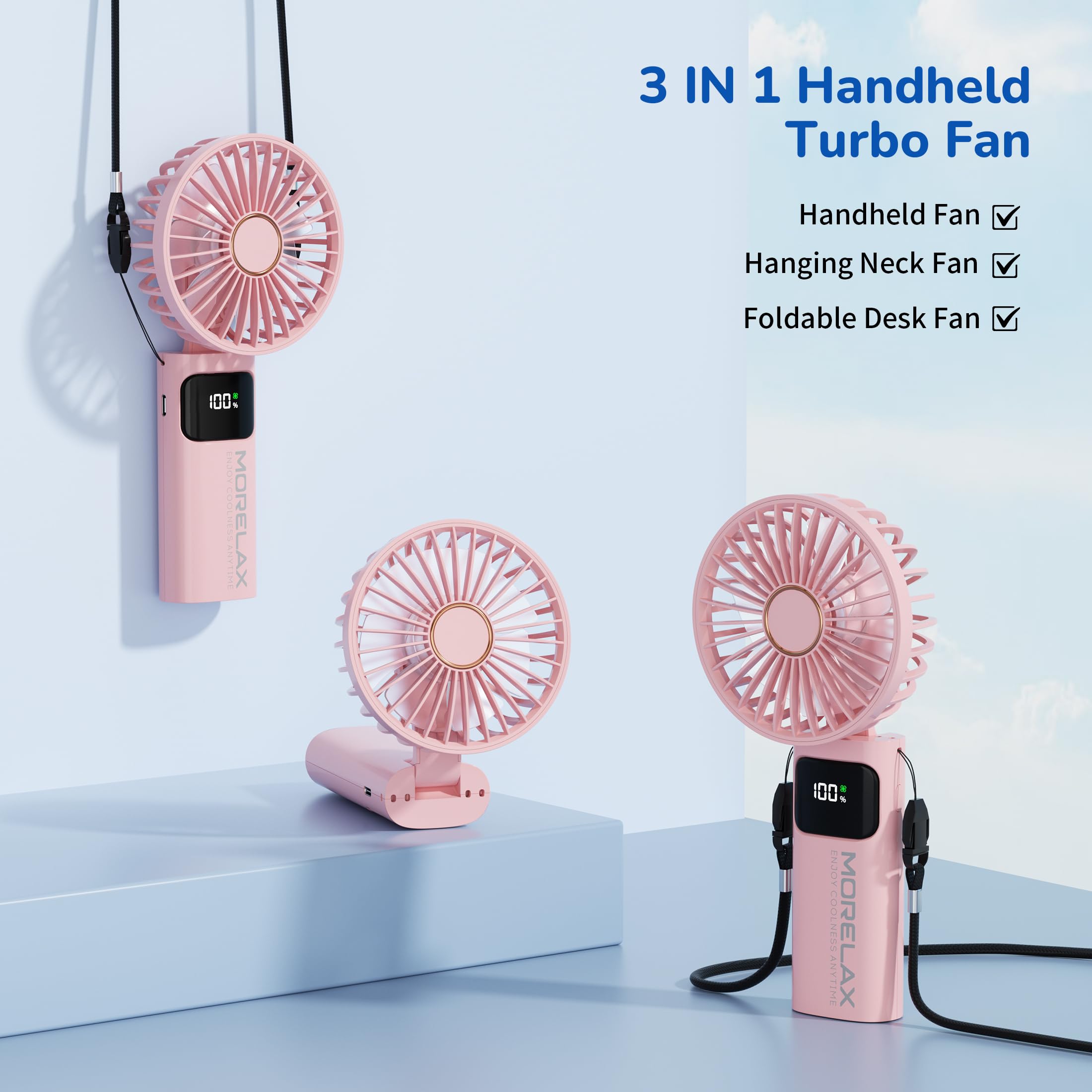 Ventilatore a Mano,Mini Ventilatore Portatile,5200mAh Ricaricabile,Piccolo Ventilatore Tascabile Con 6 Livelli di Velocità,Ventilatore USB Pieghevole a 180° per Casa,Ufficio,Scuola,Esterno,Rosa