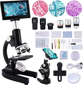 Microscope 40X-2500X Magnification with 4.3-inch Display, Built-in 5MP Camera for School Labs and Outdoor Use